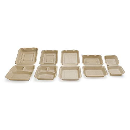 Earth's Natural Alternative 100% Compostable Disposable Food Containers with Lids [9”X6” 500 Pack] Eco-Friendly Take-Out TO-GO Containers, Heavy-Duty, Biodegradable, Unbleached by Earth's Natural Alternative