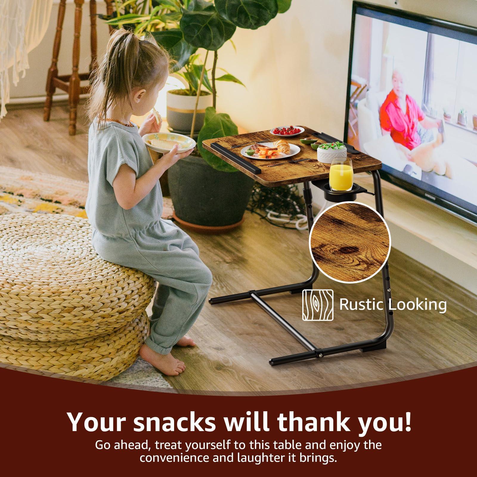NUTIKAS Folding TV Tray Adjustable Dinner - Trays for Eating On Couch Wooden Tables Mate Stand Foldable Desk with Cup Holder Portable