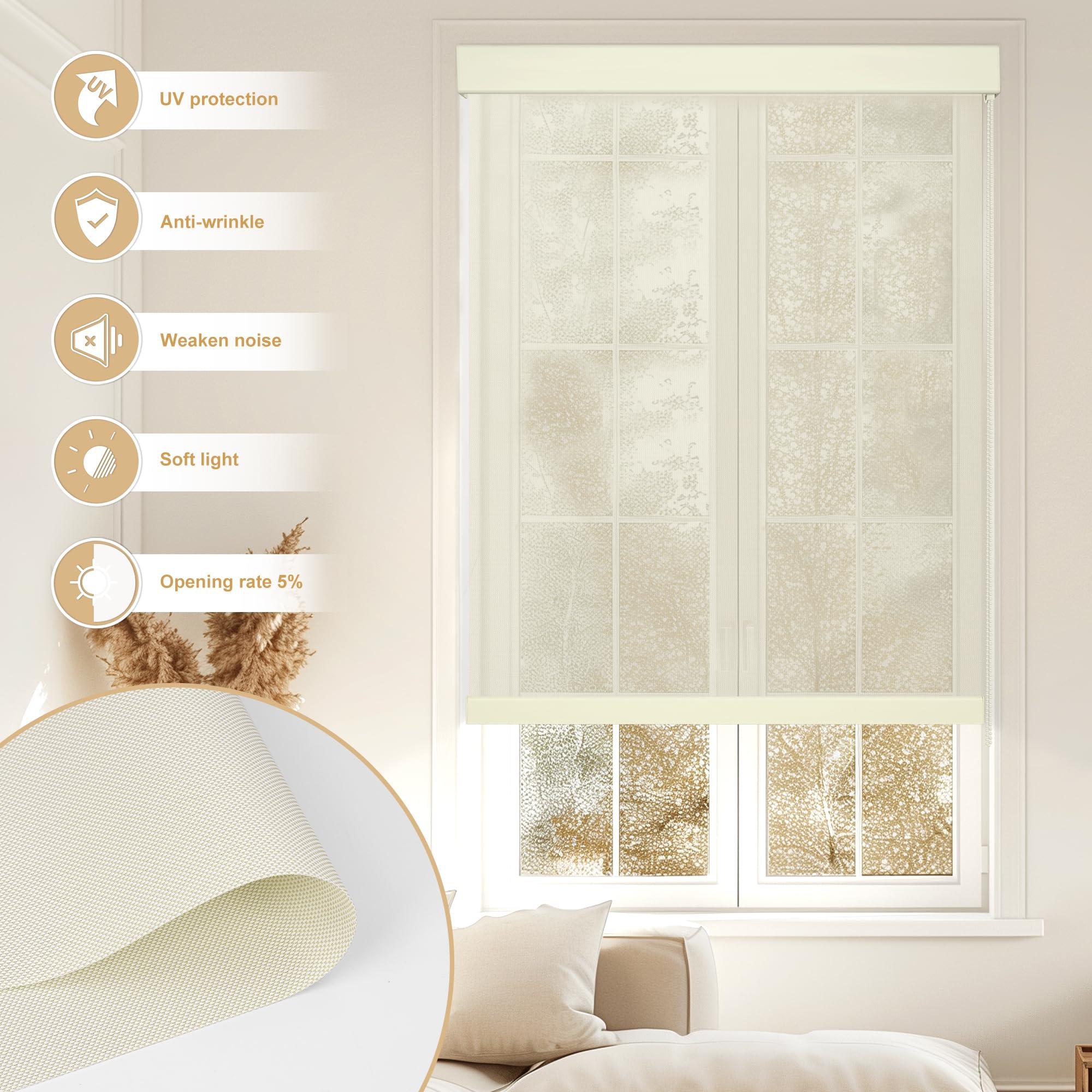 HOTSOON HOTSOON Light Filtering Roller Shades for Windows, Roller Blinds with UV Protection, Window Shades, Window Blinds Solar Fabric Easy Installation for Home Office, Custom Size, Beige, 20" W x 68" H