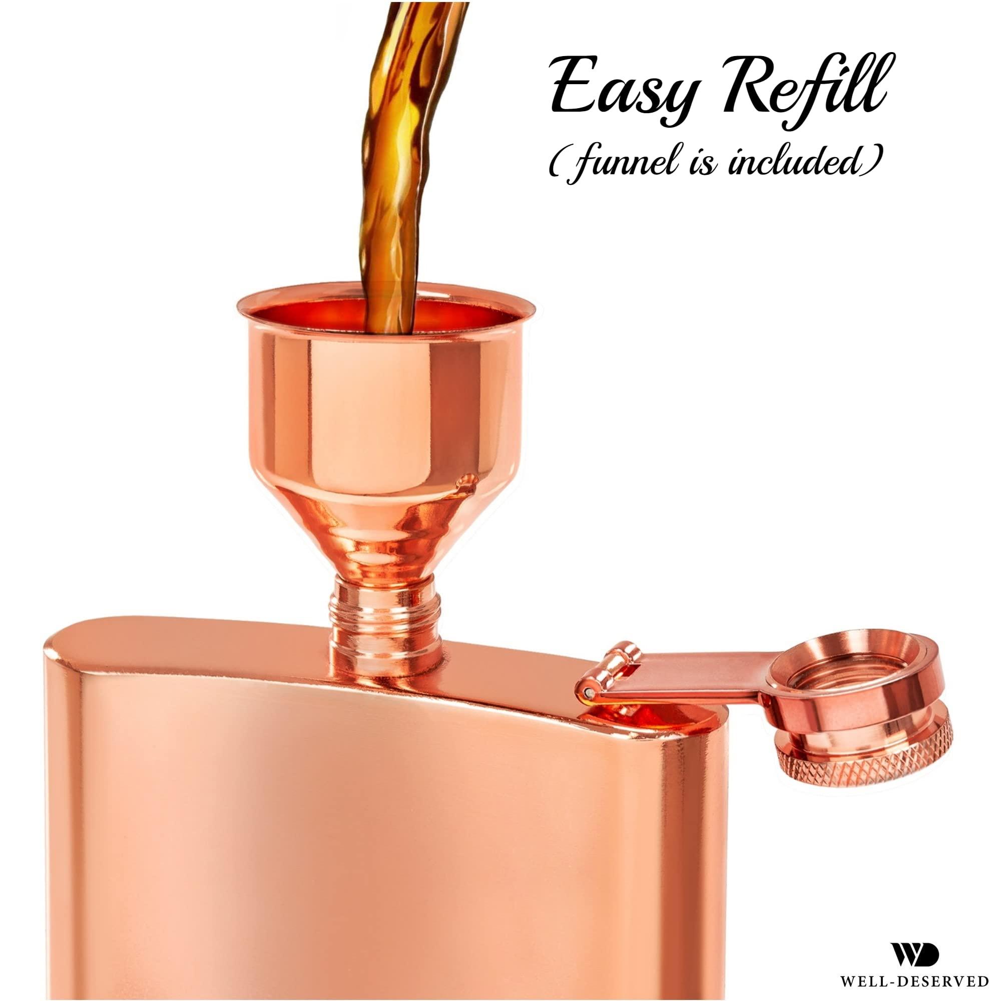 Simpler Life Copper Flask for Liquor for Men: 8oz Flask + Funnel + Pouch + Deluxe Gift Box Set. Copper Gifts for 7th Anniversary for Him. Men\'s Hip Flask. Engraved WellDeserved