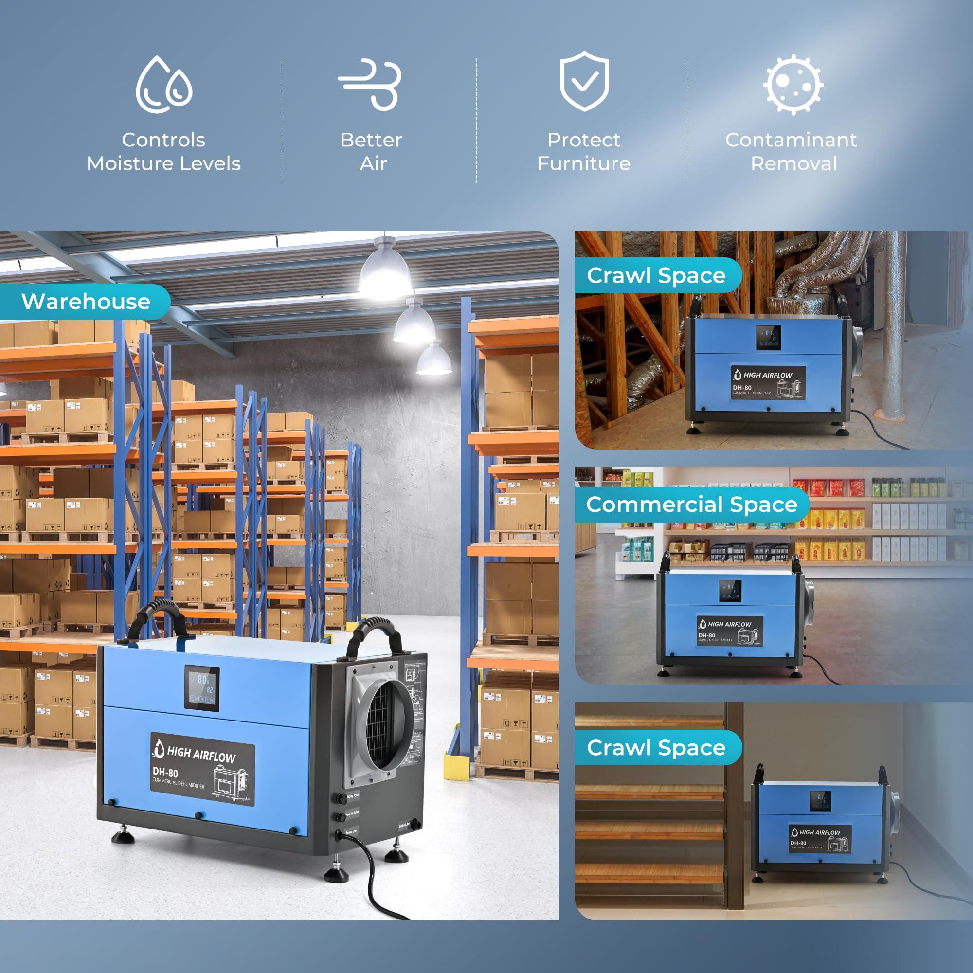 EUHOMY EUHOMY 160 Pint Crawl Space Dehumidifier with Drain Hose, Dehumidifier for Home and Basement, Dehumidify Up to 7000 Sq.Ft Commercial Dehumidifiers, Timer on/off, Automatic Dehumidification