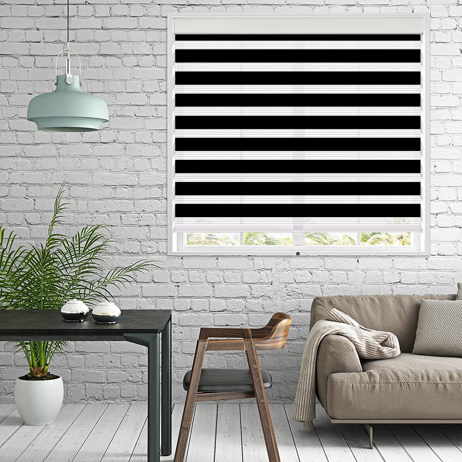 IDEKIO Zebra Blinds,Roller Blinds for Windows,Custom Size Dual Layer Cordless Window Blinds and Shades,Sheer or Privacy Light Control,Day and Night Blinds for Door,Office[Black,43" W x 42" H Customize]