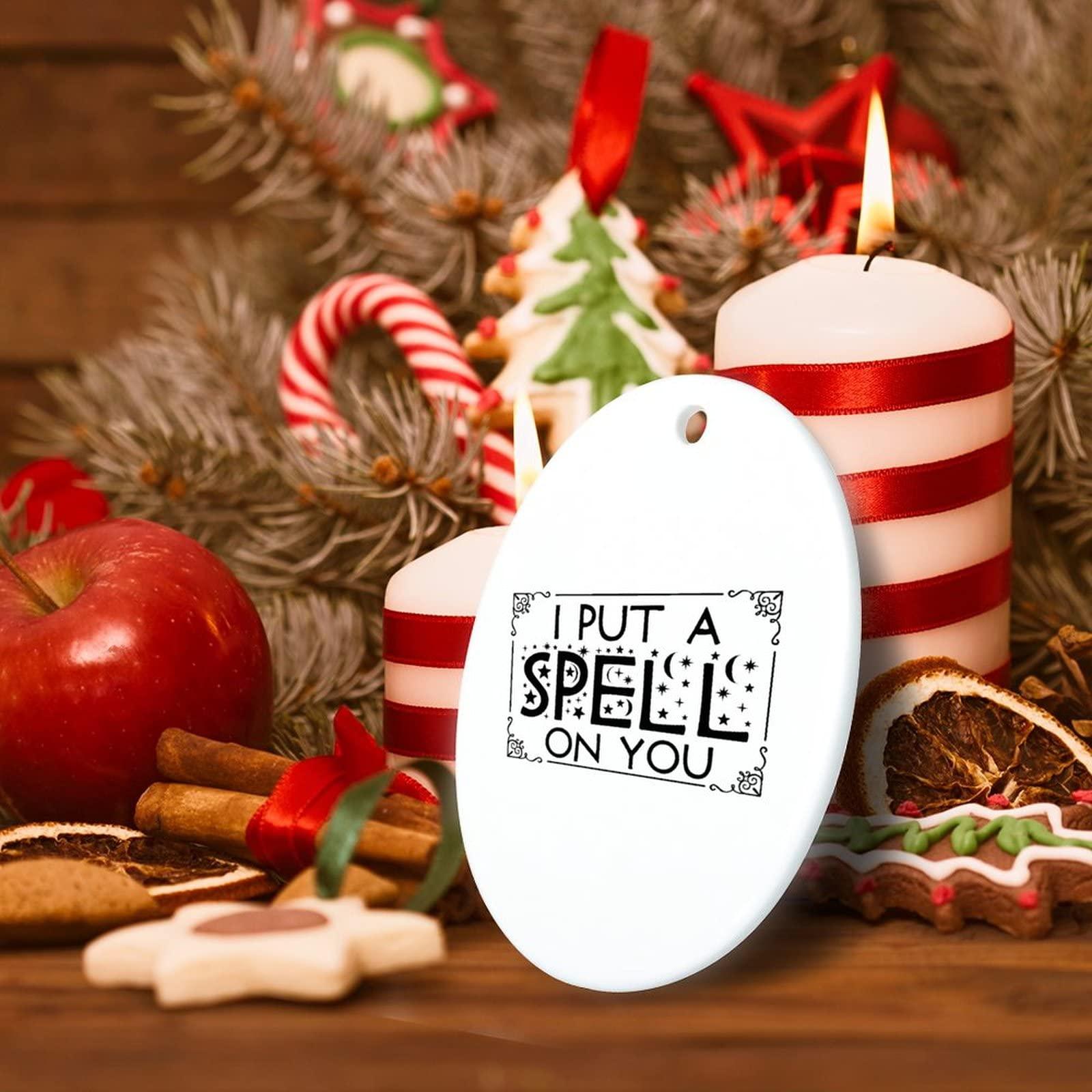 Generic Halloween I Put A Spell on You Ornaments Spooky Season Ceramic Ornament Xmas Holiday Handmade Keepsake Elegant Hanging Christmas Tree Decorations Style-9 Oval