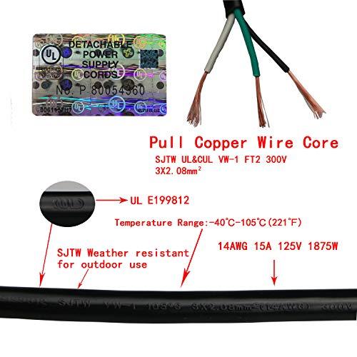 Retafe 10Feet Outdoor Extension Cord,105 Temperature Resistant 15Amp Big Plug Anti-Load 14AWG 3 Prong Heavy Duty Tools Equipment Power Extension Cord (3.1Meters,Black)