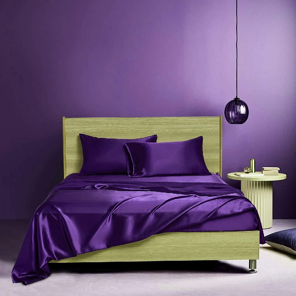 Sheets N More Satin Sheet Set Oversized Queen 6 Pieces Plum Sheet Set with 4 Pillowcases, 18\'\' Deep Pocket Fitted Sheet, Flat Sheet, Satin Sheet Set for Hair & Skin
