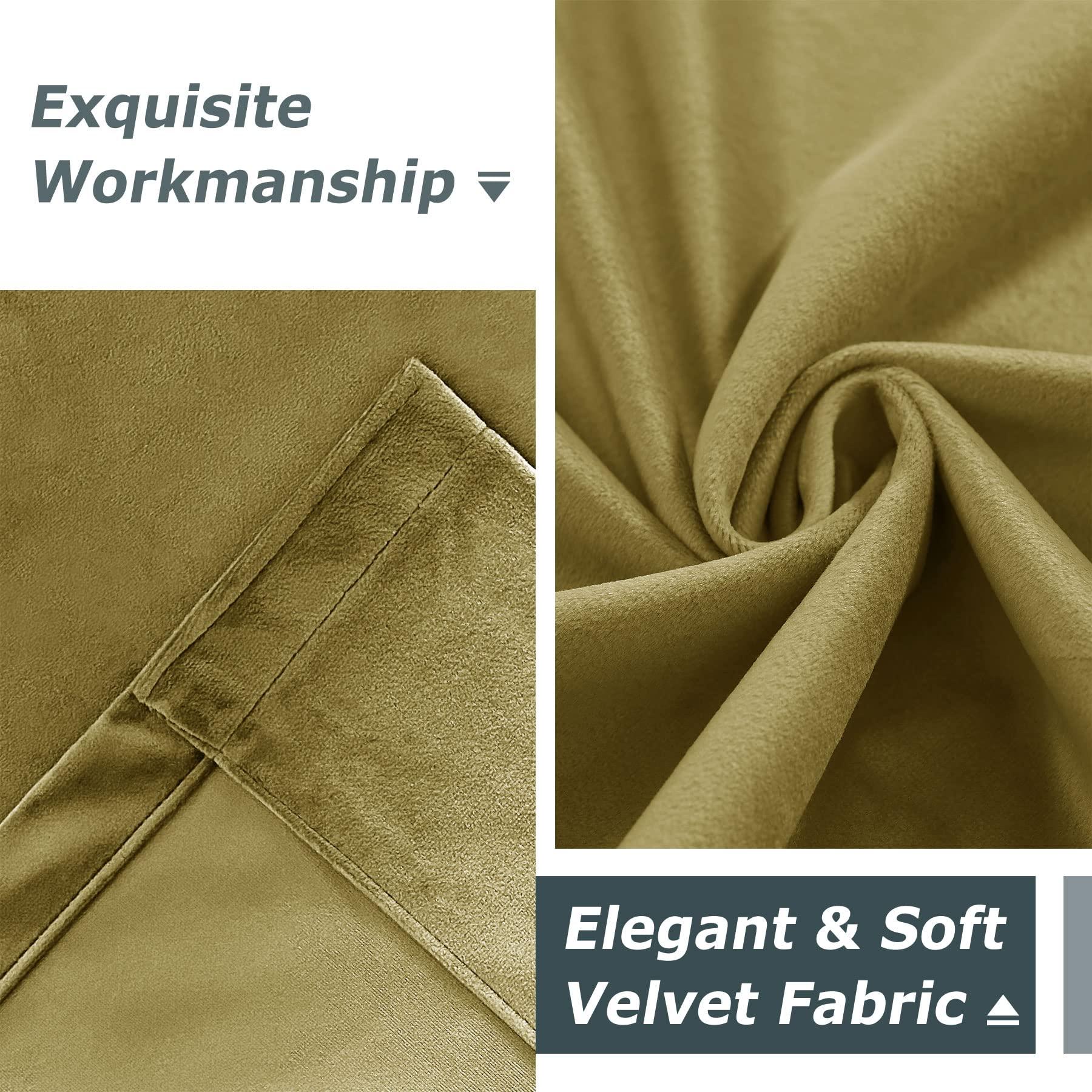 Frelement Frelement Room Darkening Velvet Drapes Flat Hooks Curtains for Traverse Rod and Track Thermal Insulated Curtains High Windows Loft Bedroom, 100" W x 156" L, 2 Panels, Golden Palm