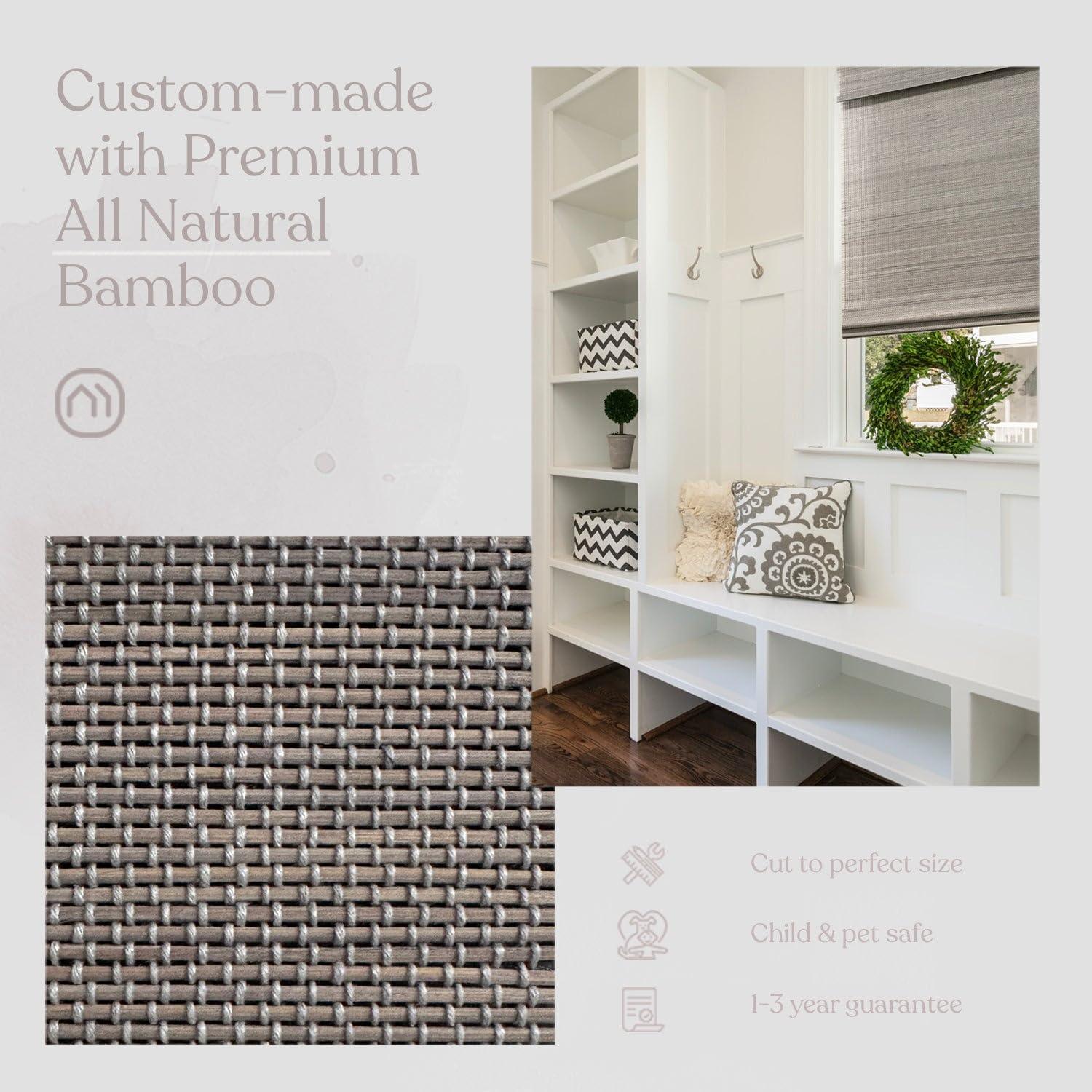 Mood MOOD Custom Bamboo Shades | Woven | Cordless Bamboo Roman Shades for Windows and Doors (Natural Woven) | Woven Gray (Sheer) | 24.5" W x 60" H