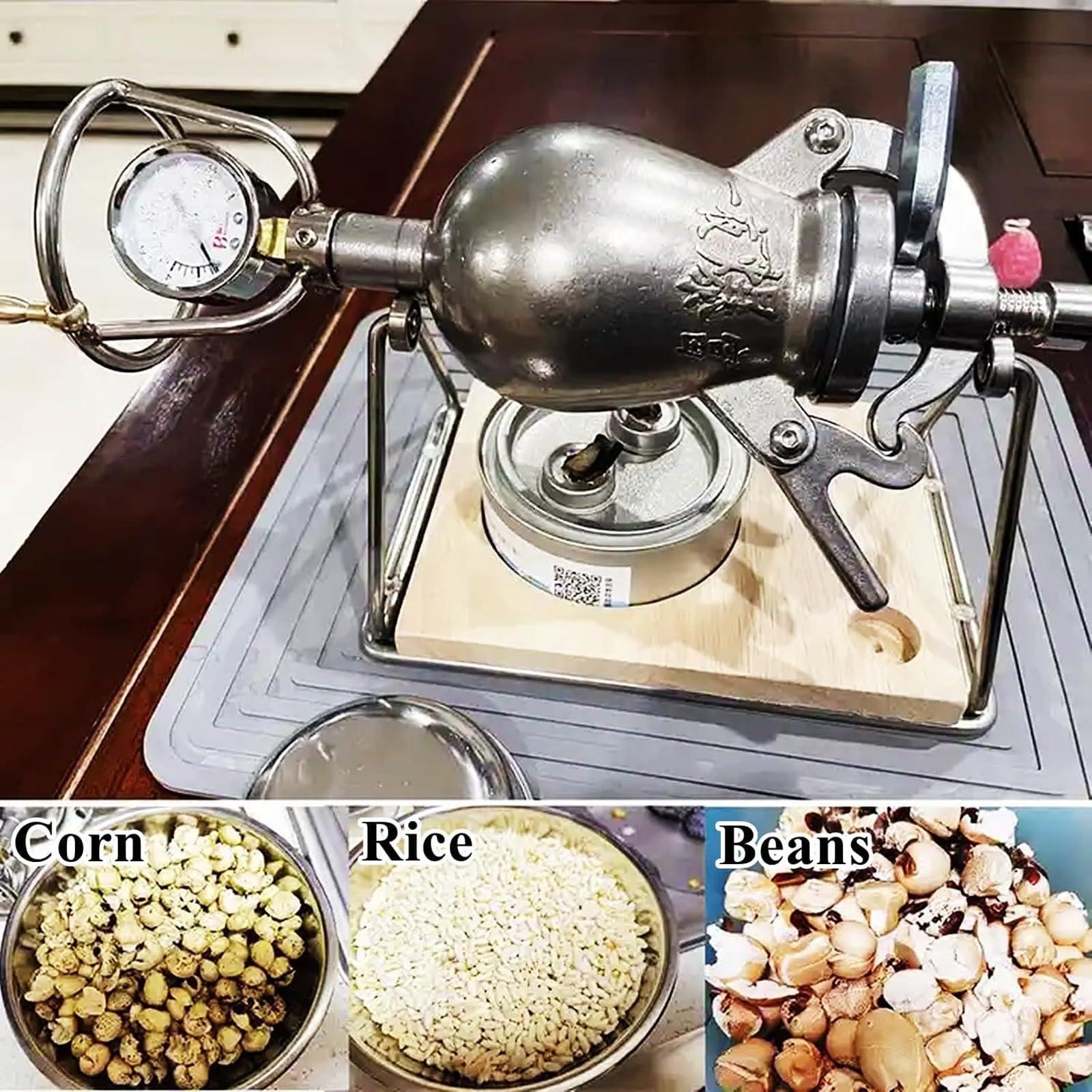 Hebralytic Hand Popcorn Machine, High Pressure Popcorn Maker, Chinese Traditional Old-Fashioned Popcorn Poppers, Stainless Steel Mini Popcorn Cannon Popcorn Pot(360ML)