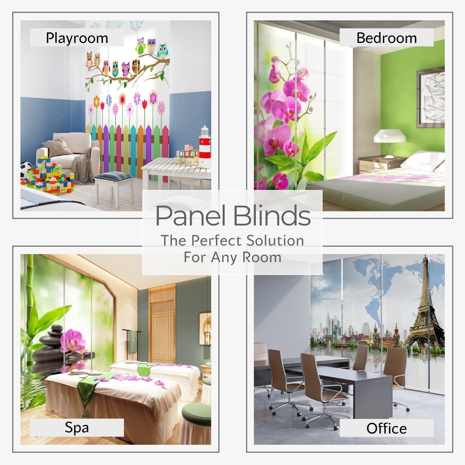 Wellmira Wellmira Digital Art Photo Print Windowshades - Deluxe Custom Sliding Panel Track Blinds for Patio Doors, Large Windows & Closet Doors - 80" W x 108" L - Blue Marble with Golden Glitter