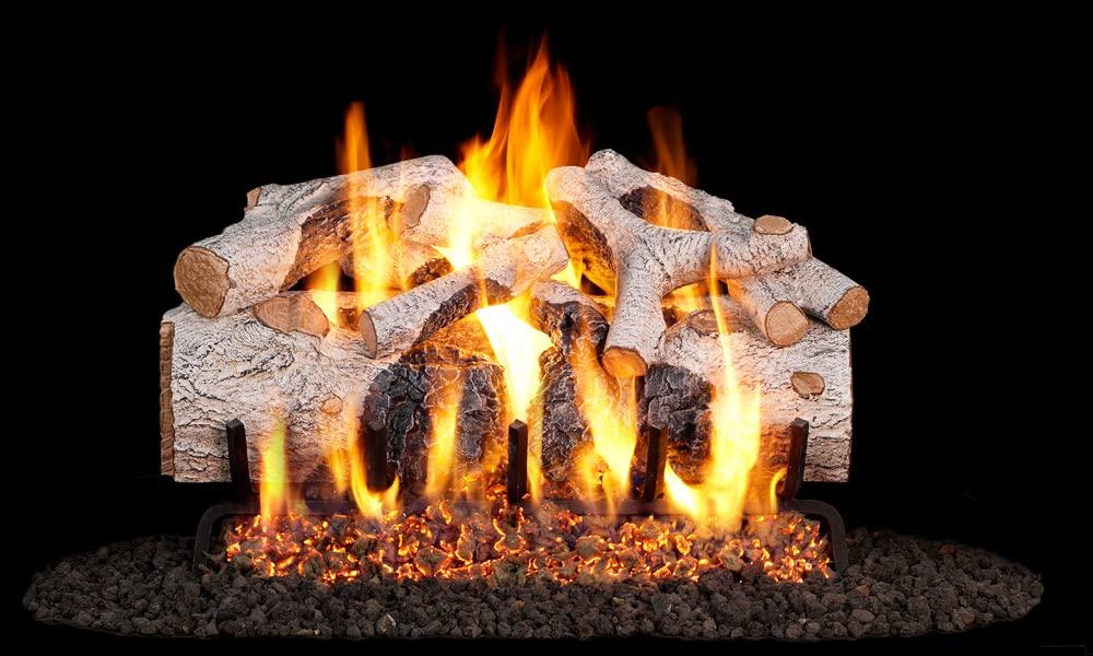 AMS FIREPLACE INC. Ceramic Gas Logs | Vented | Natural Gas Only | Peterson Real Fyre | RH Peterson | with/Without Burner (G45 Burner - Logs Same Size, Charred Mountain Birch 30\" | CHMBW-30)
