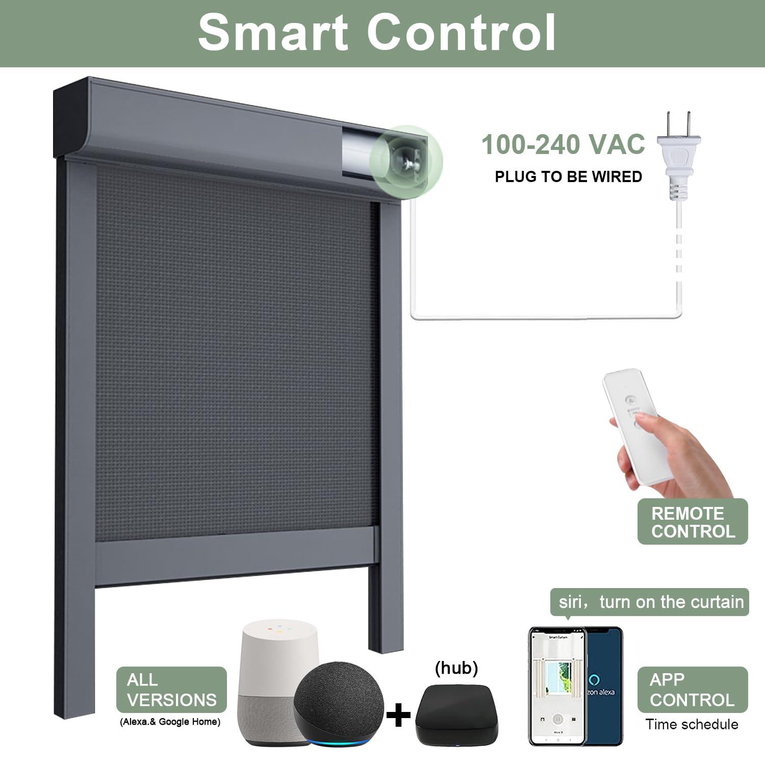 zshine ZSHINE Hard-Wired Outdoor Weatherproof Motorized Patio Roller Shades Remote Control for Porch Balcony Customized Size (Black)