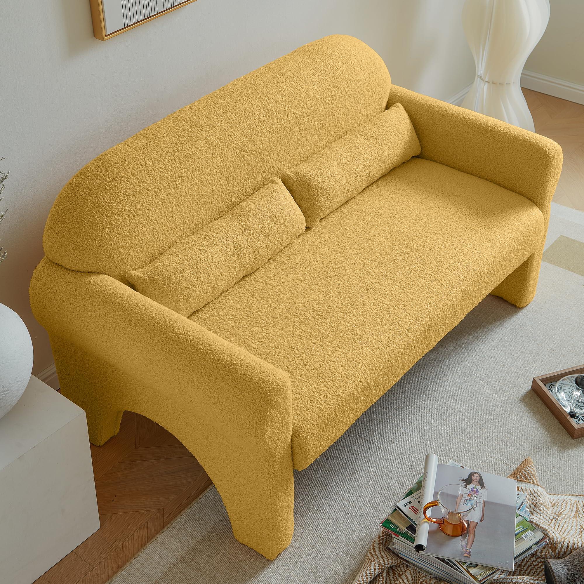 HABITRIO HABITRIO Loveseat Sofa, 56.3 Modern Lambs Wool Fabric Upholstered Solid Wood Frame 2-Seater Couch with Two Lumbar Pillows for Living Room