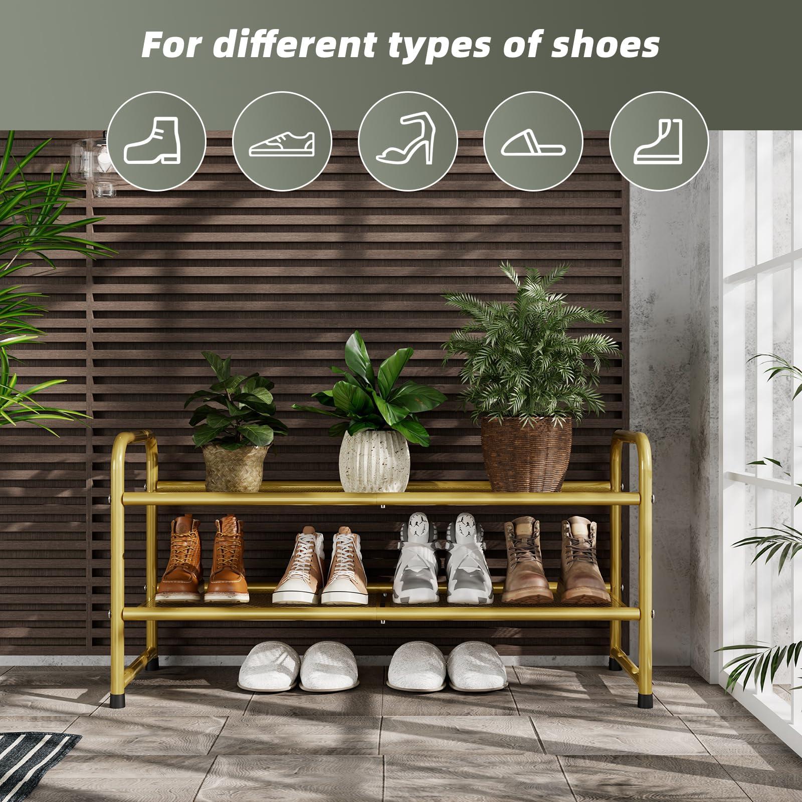 SUFAUY SUFAUY Shoe Rack for Closet, 32 inch Metal Shoe Rack Organizer Heavy Duty, 2 Tier Mesh for Shoes, Gold