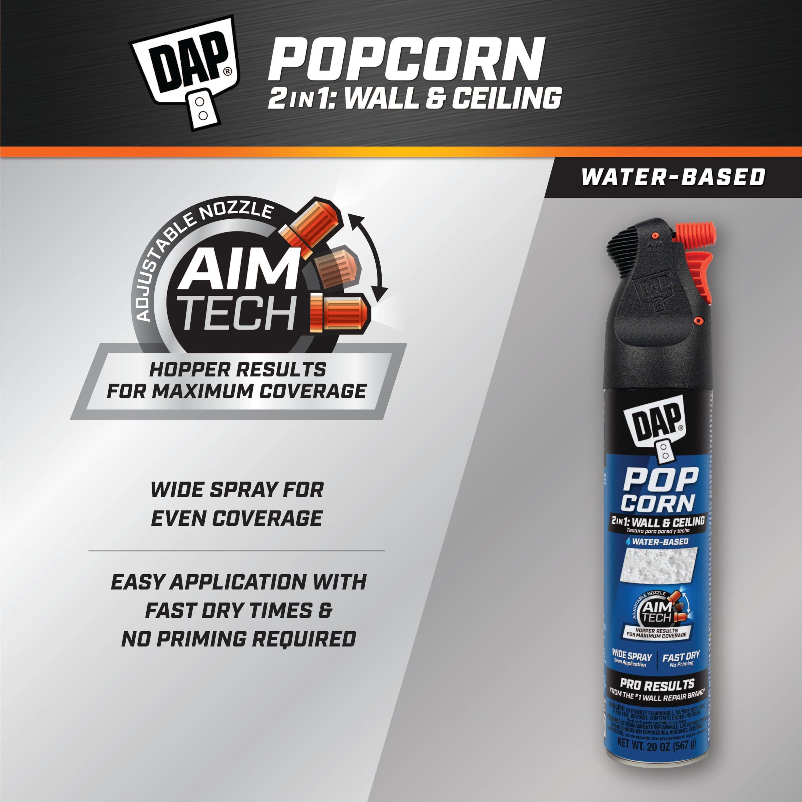 DAP DAP, White, 7079850025 Popcorn Water Based 2in1 Wall & Ceiling Texture Spray with Aim Tech Nozzle, 20 Ounce, 1.25 Pound (Pack of 1)