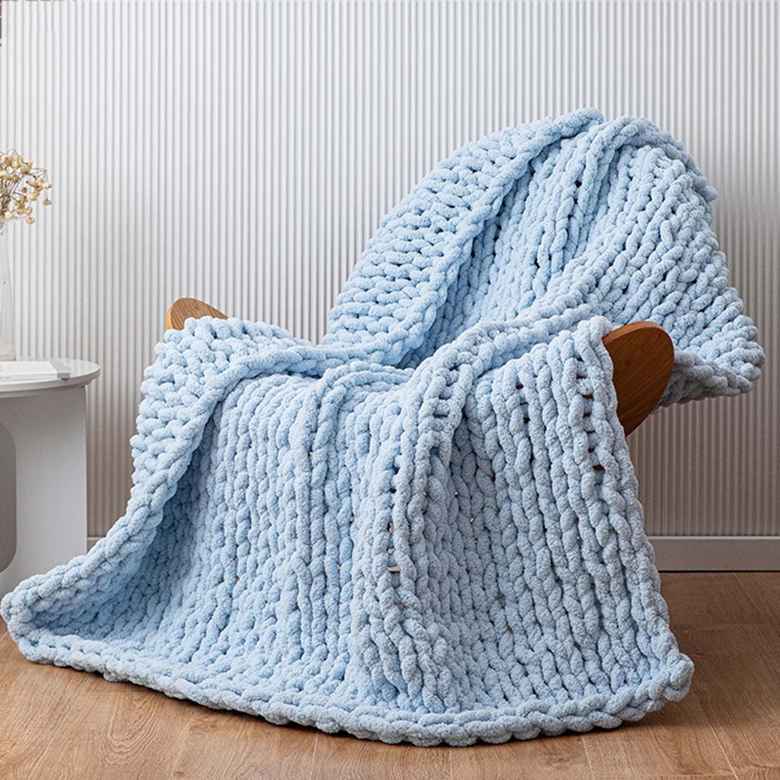 RGRE RGRE 50x60 inch Chunky Knit Blanket Chenille Throw, Handmade Chenille Yarn Cable Knitted Blanket, Knitted Chenille Throw Blanket for Sofa and Couch, Home Decoration Crochet Blankets