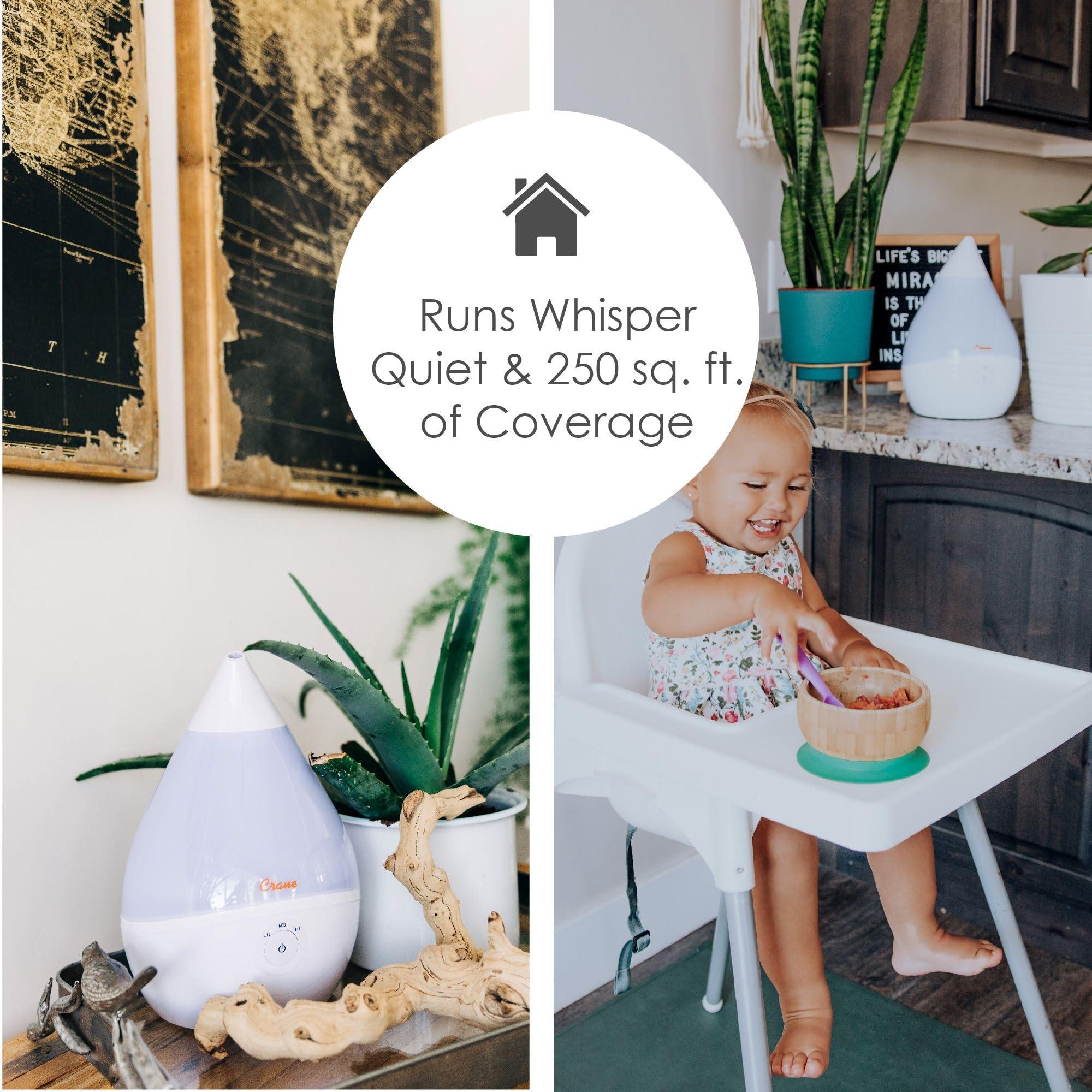 Crane Crane Droplet Ultrasonic Small Air Humidifiers for Bedroom and Office, 0.5 Gallon Cool Mist Humidifier for Plants and Home, Humidifier Filters Optional, White