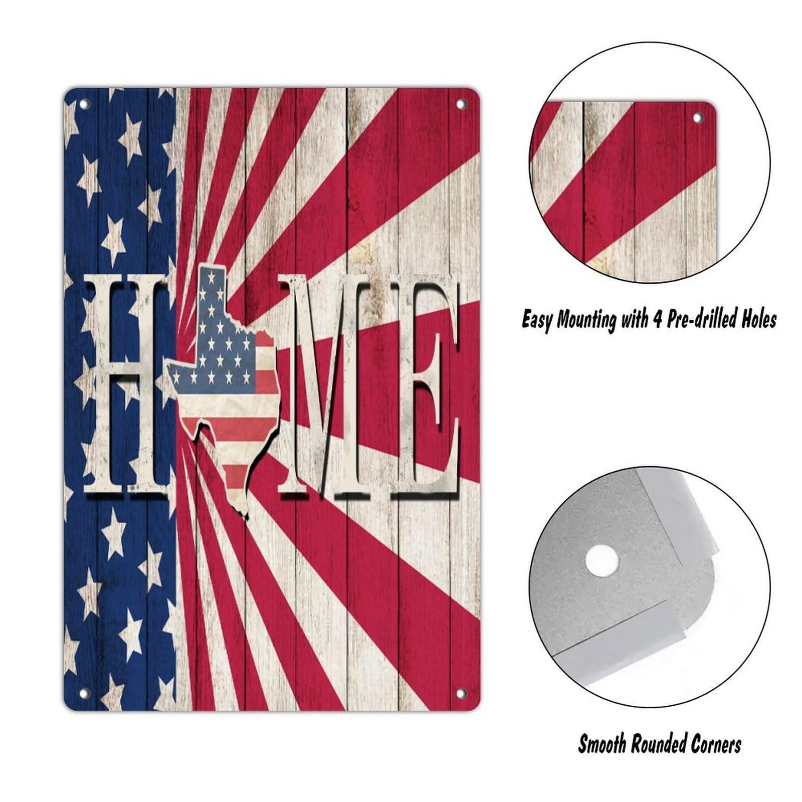 Autravelco Home texas Customized Metal Signs Rustic Lounge Signs American Flag USA Veterans Day Wall Dcor Tin Signs for Office House Gate 8x12in