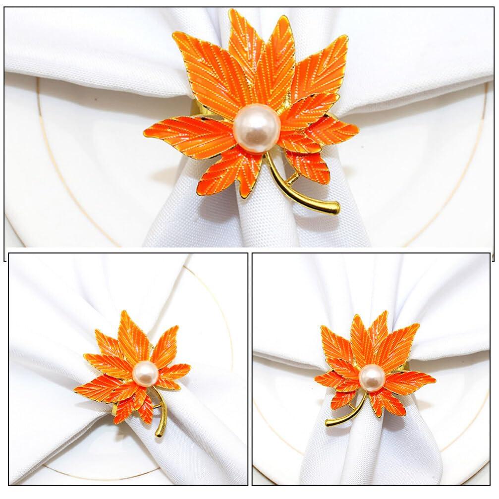 Yardwe Yardwe Fall Napkin Rings Holder, 4pcs Maple Leaf Napkin Ring Christmas Napkin Holder Serviette Buckles for Dining Table Harvest Autumn Farmhouse Thanksgiving Day Party Decor
