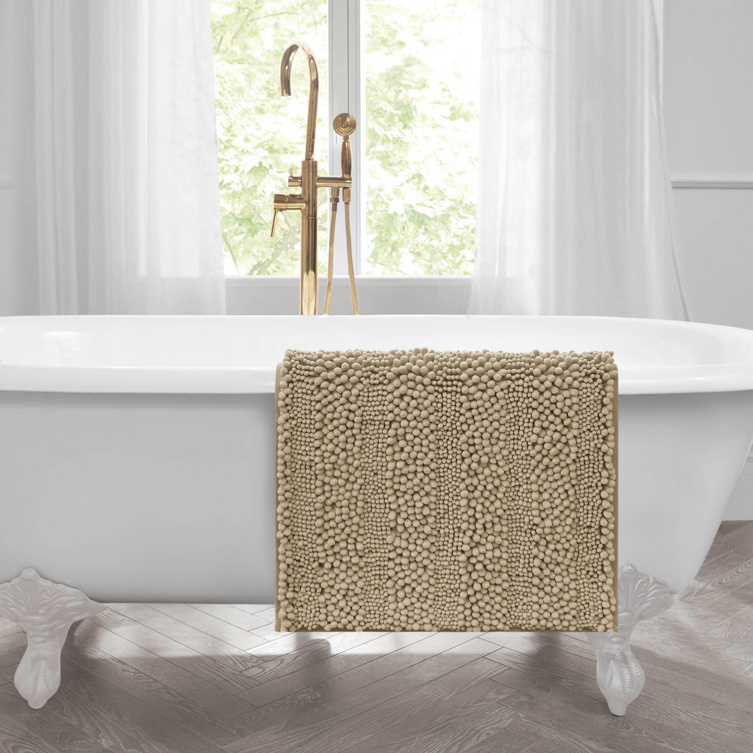 Laura Ashley Laura Ashley Astor Chenille Bath Mat | 100% Polyester | Premium Bathroom Dcor | Machine Washable | TPR Backing Measures 17 x 24 | Linen