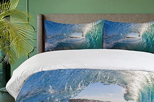 Ambesonne Ambesonne Wave Duvet Cover Set, Inside Hollow Crashing Morning Waves Water Details Energetic Summer Surf Image, Decorative 2 Piece Bedding Set with 1 Pillow Sham, Twin Size, Blue Teal