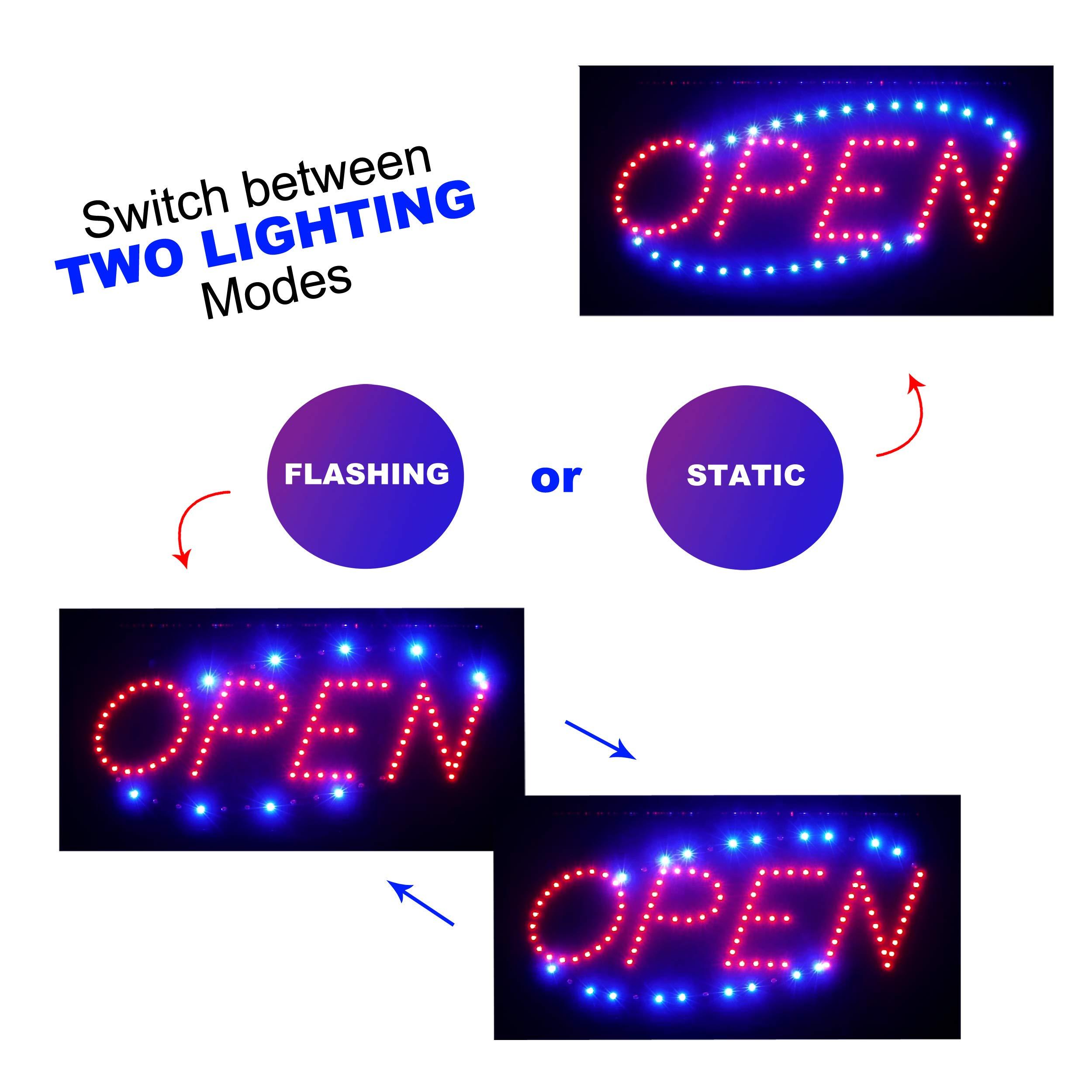 Ultima LED Ultima LED Neon Open Sign for Business: Lighted Sign Open with Flashing Mode Indoor Electric Light up Sign for Stores (Model 2) Includes Business Hours and Open & Closed Signs
