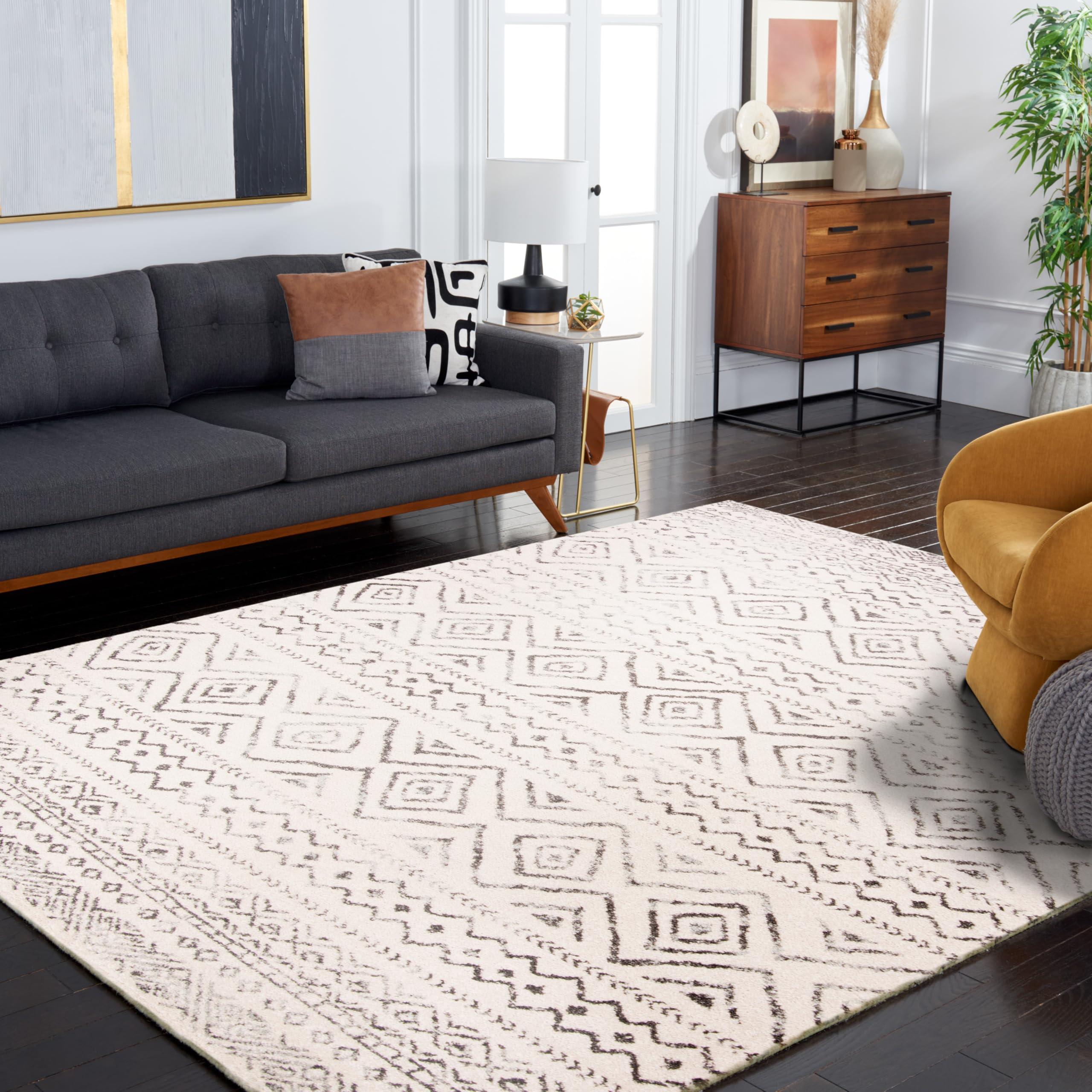 Safavieh SAFAVIEH Tulum Collection Area Rug - 8\' x 10\', Ivory & Grey, Moroccan Boho Distressed Design, Non-Shedding & Easy Care, Ideal for High Traffic Areas in Living Room, Bedroom (TUL267A)