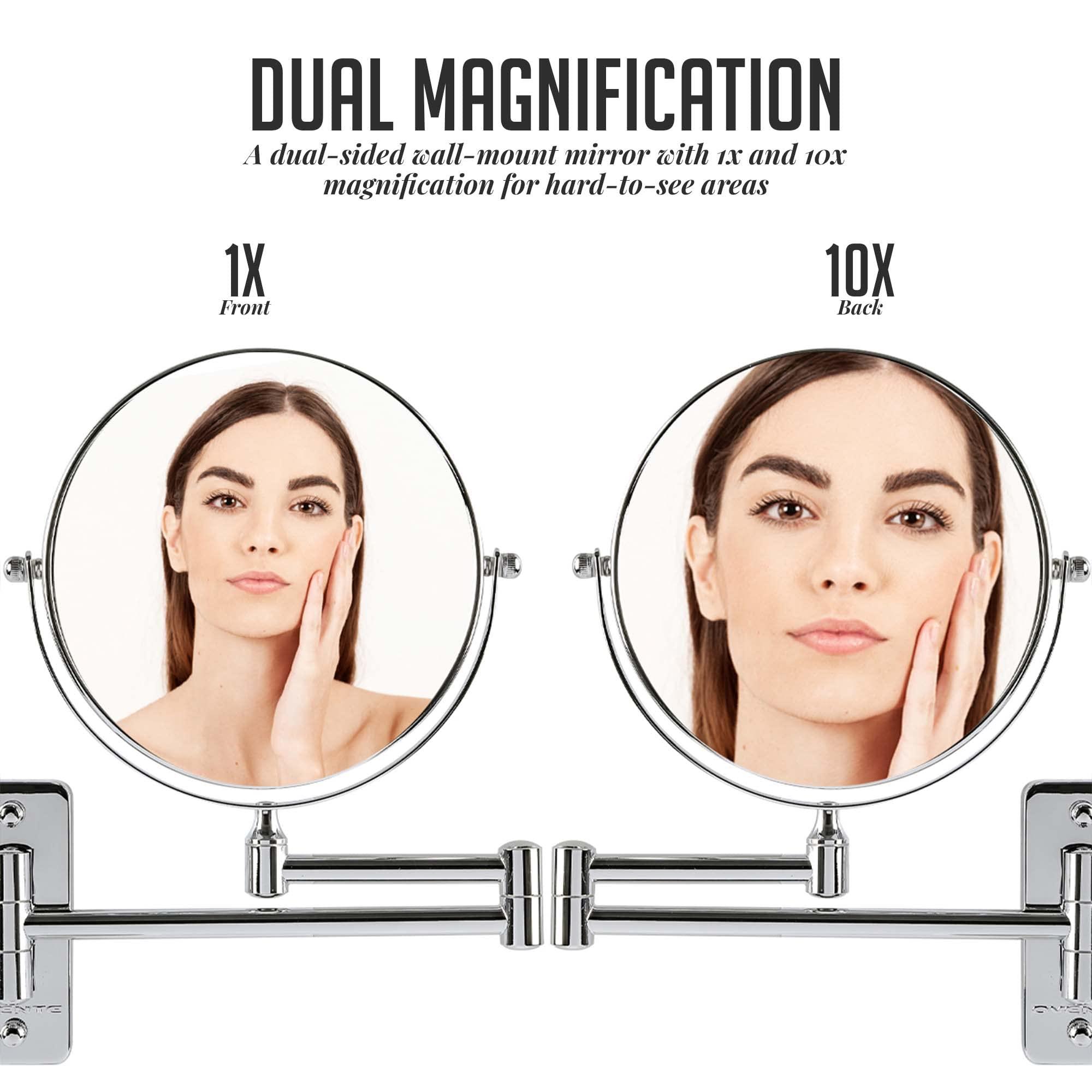 OVENTE OVENTE 7\" Wall Mounted Makeup Mirror with 1X/10X Magnification, Double Sided Magnifying Round Bathroom Vanity Mirror, 360 Swivel Design, Extendable and Folding Arm, Polished Chrome MNLFW70CH1X10X