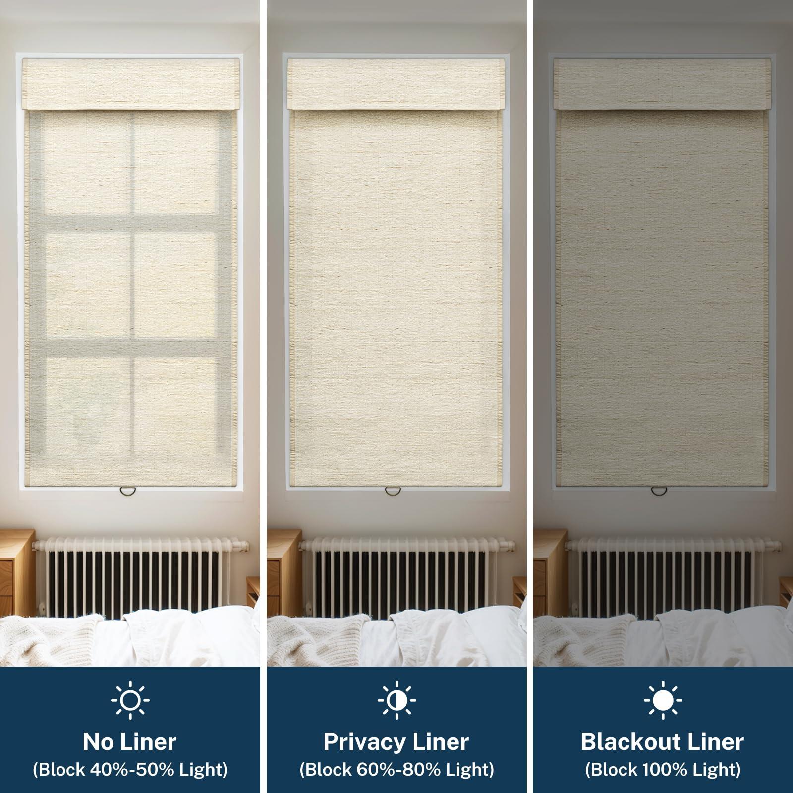 Pasoun Pasoun Cordless Roman Shades Custom Natural Linen Weaving Roman Blinds Blackout Room Darkening Window Blind Privacy Roll UP Shade for Windows Bedroom Kitchen (Beige Stripe, 22" W x 72" H)