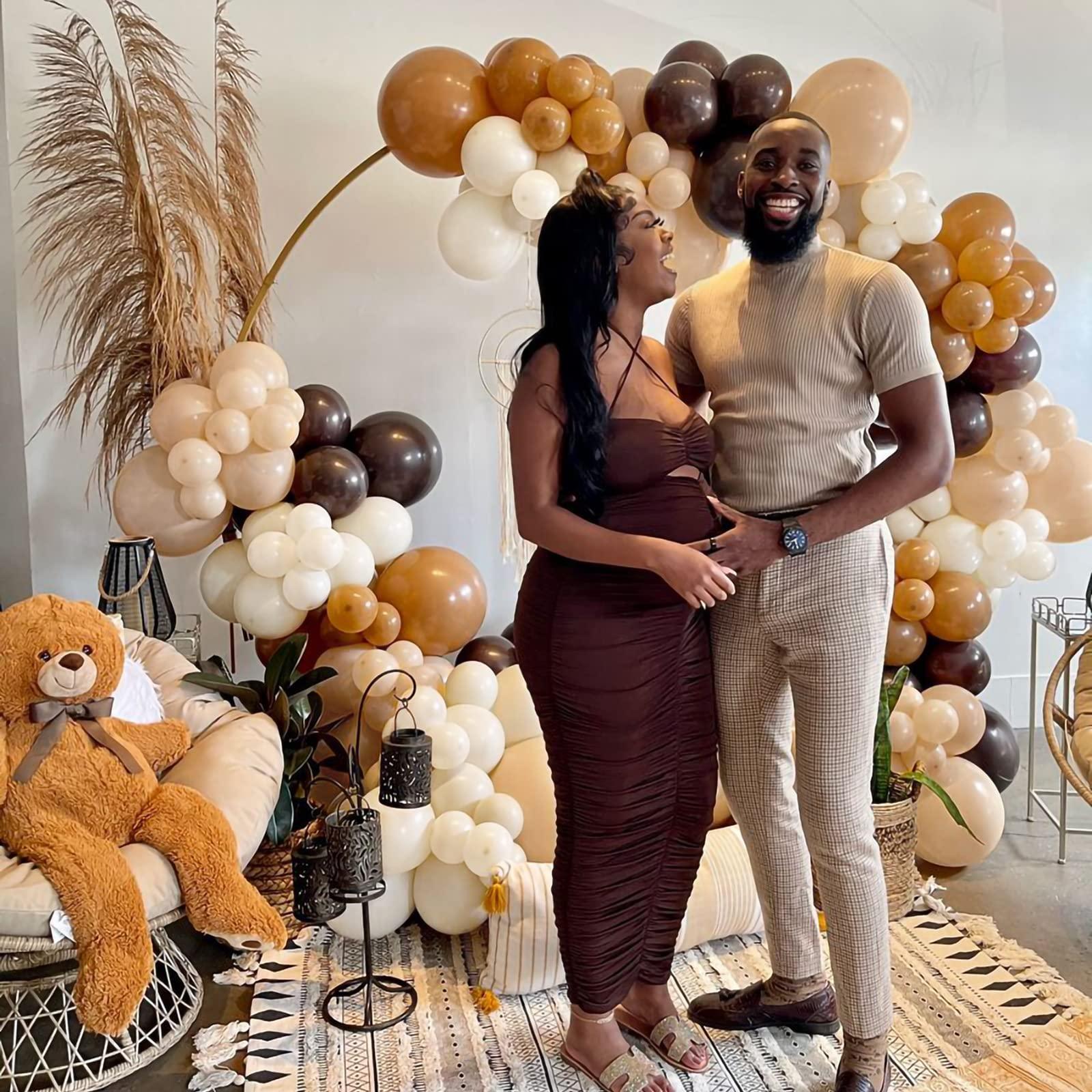 DataMoon DataMoon Teddy Bear Baby Shower Party Decorations - Wood Grain Boxes with Baby Letters, 90PCS Nude and Brown Balloons, Boho Backdrop We Can Bearly Wait for Baby Shower, Gender Reveal,Birthday Party