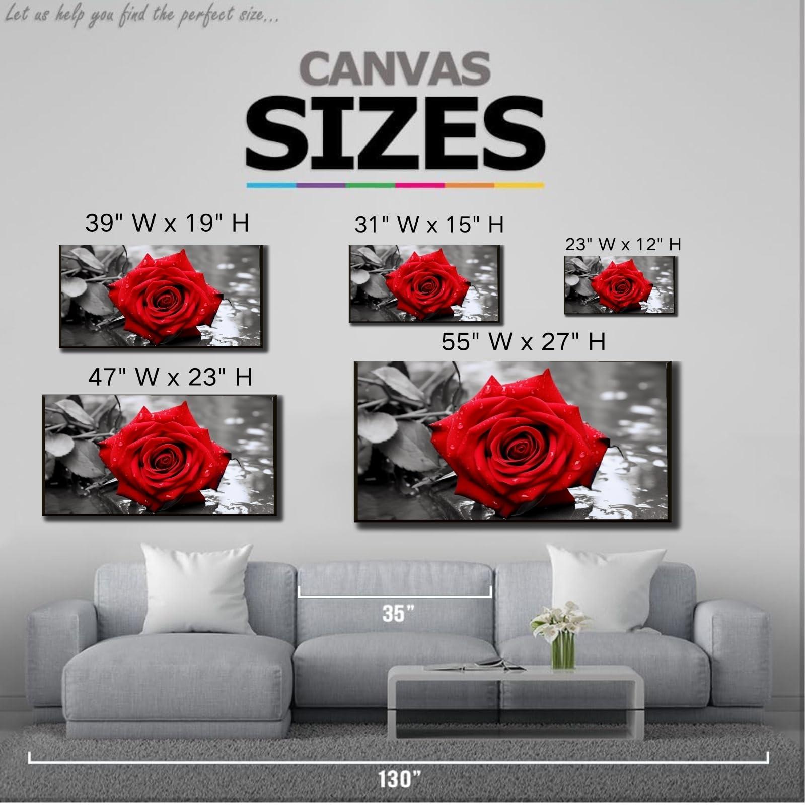Feuwile Feuwile Red Roses Canvas Wall Art,Red Rose in Black And White Grayscale StyleCanvas Wall Art for Living Room Bedroom,Office(Gold Metal Frame 47" W x 23" H/120x60cm)