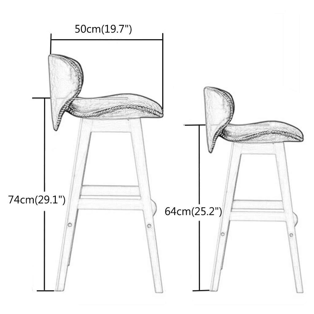WRRAC-Chair WRRAC-Chair Retro Bar Chairs Solid Wood High Stool with Backrest PU Leather Padded Seat for Restaurant Cashier Home Furnishing,Easy Assembly(Size : 64/74cm)