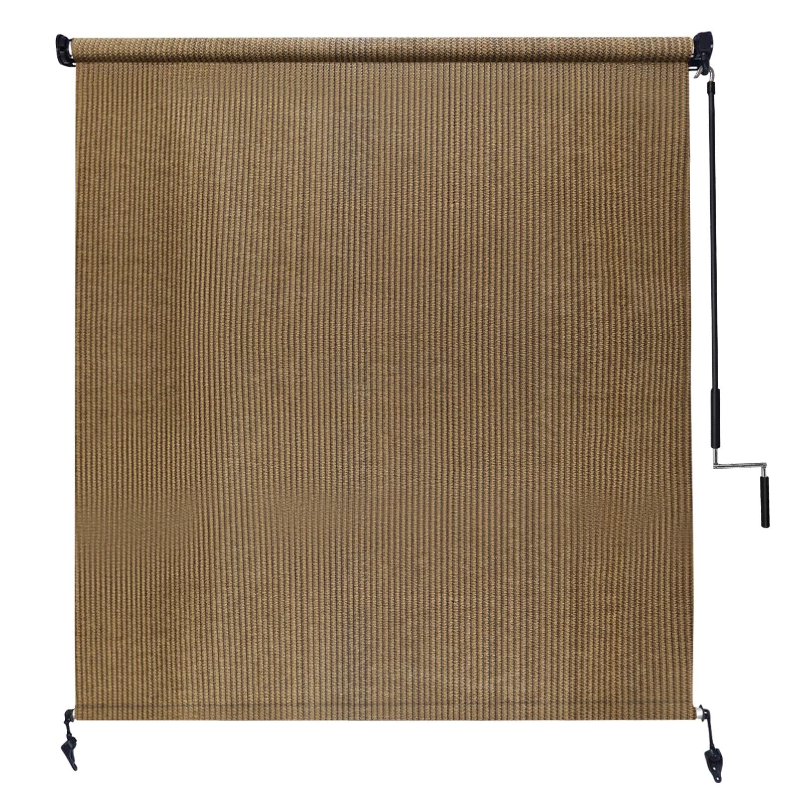 Amagenix Amagenix Outdoor Roller Shades 7'(W) X 8'(H), Exterior Cordless Patio Shades Roll Up Outdoor Blinds with 90% UV Protection, Two-Section Poles with One-Piece Fabric, Coffee Brown