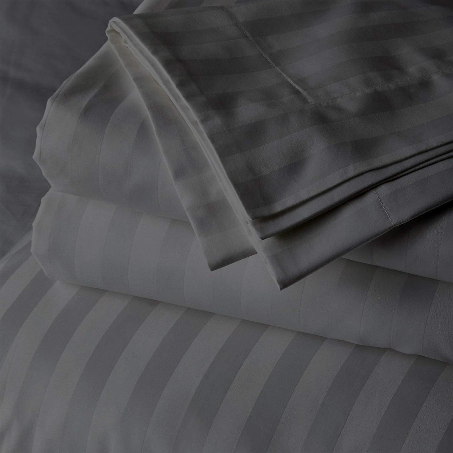Rover Bedding 5PC Bed Sheet Set Split King Sheets set For Adjustable Bed - 800 Threat Count 100% Egyption Cotton Split King, Dark Grey Stripe, Sateen Weave, 18\'\' Deep Pocket (Split King,Dark Grey Stripe)