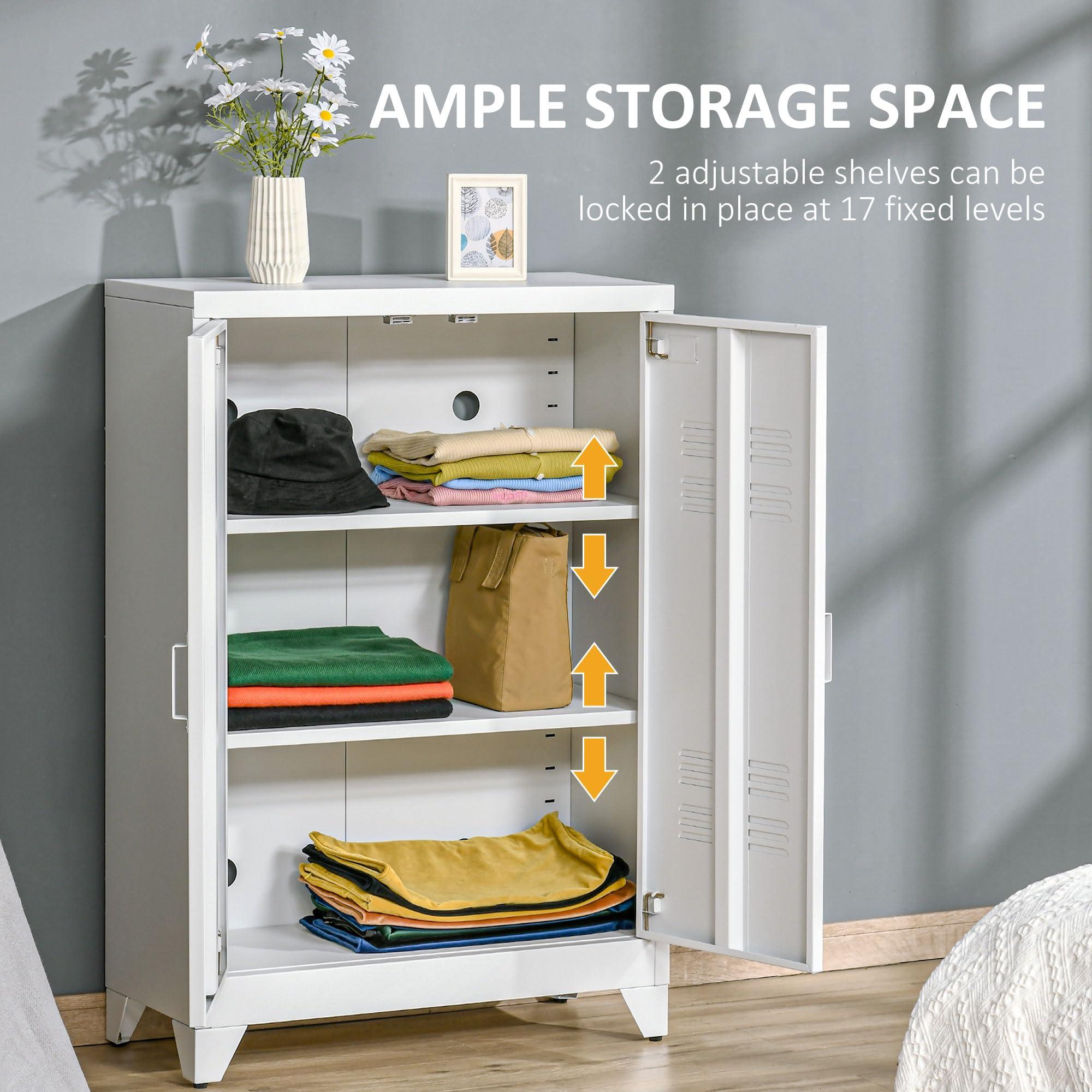 HOMCOM HOMCOM Industrial Storage Cabinet, Steel Garage Cabinet with Double Doors and Adjustable Shelves, White