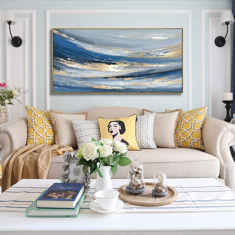 vgrozirh Abstract Wall Art Canvas Paintings Blue Fantasy Modern Large Framed Artwork Decor for Living Room Bedroom Office Painting Home Decor 20\"x40\"