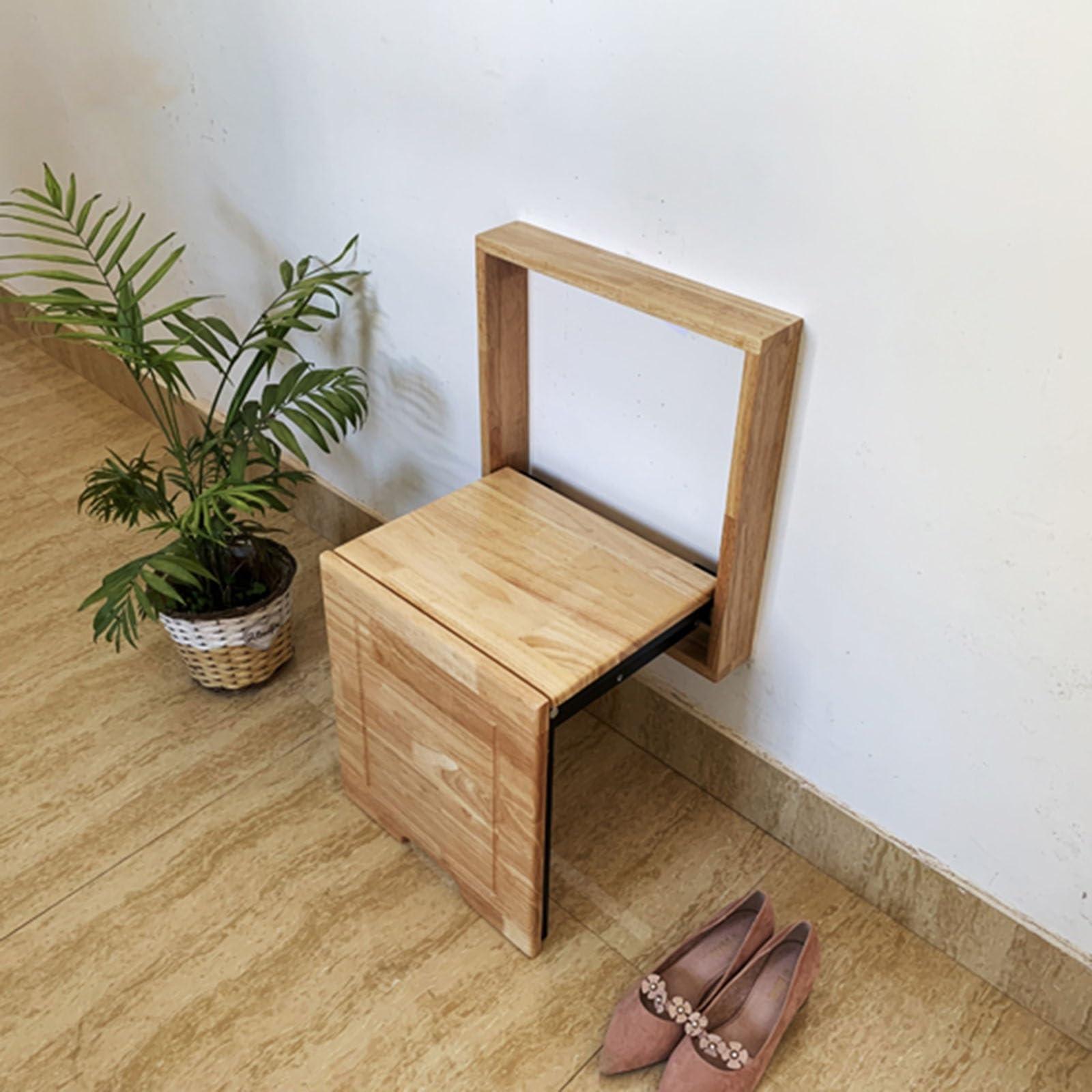 LFIEVO LFIEVO Wall Fold Up Chair Solid Wood Stool 6.8cm Thick Mini Wall Stool 40x40cm Entrance Shoe Changing Stool Porch Wardrobe Balcony Easy to Install (Color : Brown)