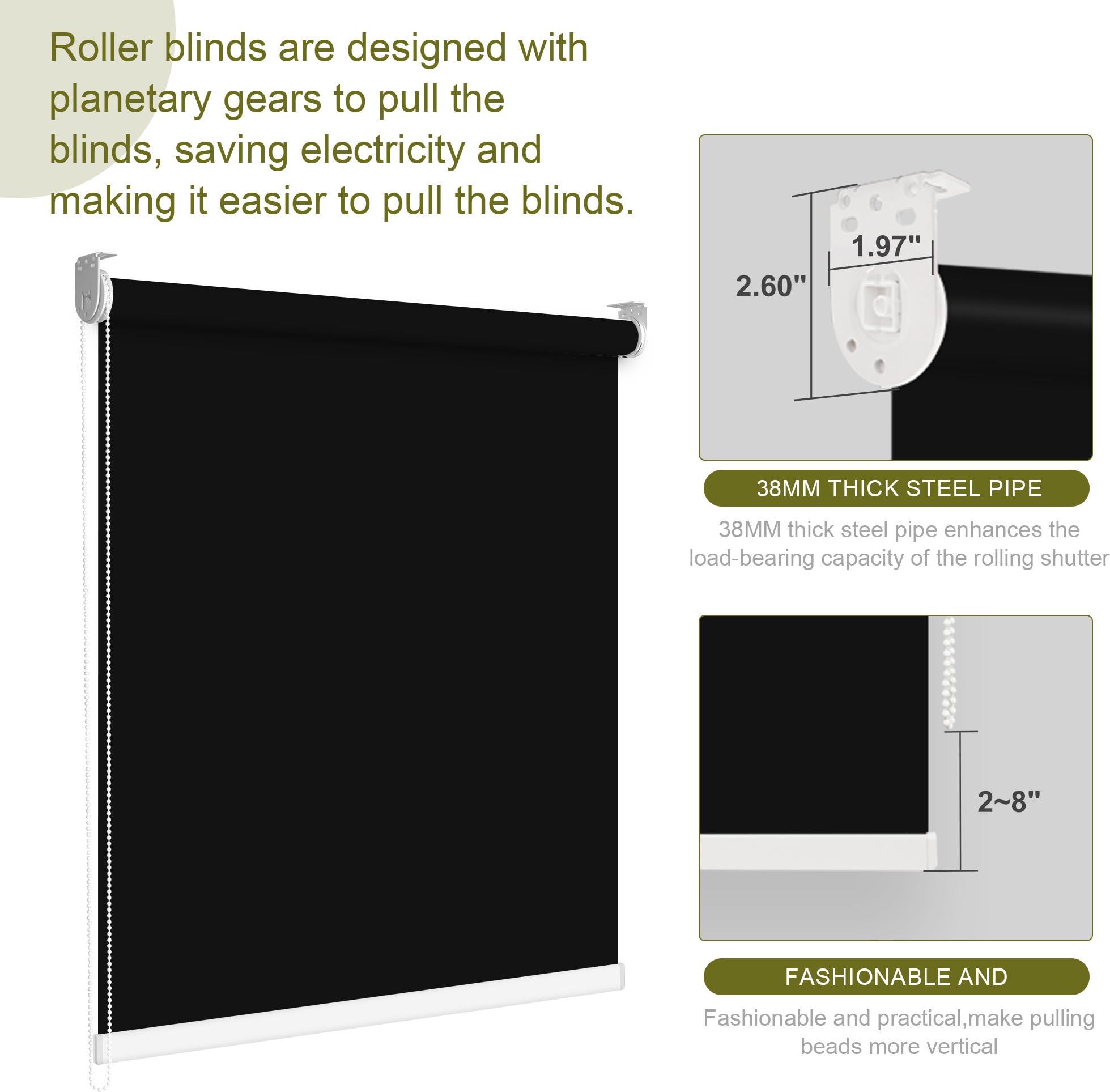 Doing-X Doing-X Blackout Roller Shade Room Darkening Shades Window Blind with Thermal Insulated, UV Protection Fabric Easy to Install 100% Blackout Roller Blind for Office and Home,Black,50" W x 76" H