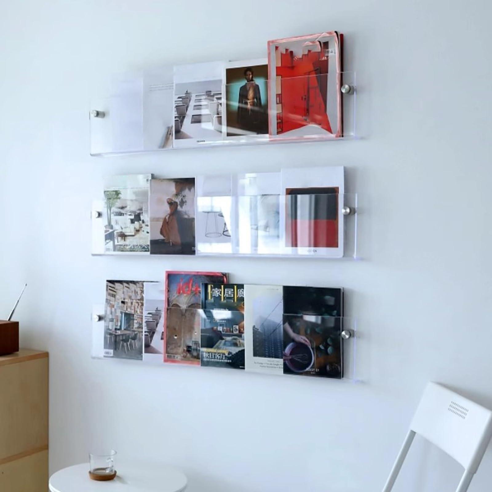 LXLZYXSF LXLZYXSF Wall-Mount Handouts Organizer Bookshelf Magazine Holder Acrylic Pamphlet Rack, 15.7 19.6 23.6 27.5 31.5 35.4 39.3 43.3 47.2 Inch Length (Color : 3pcs, Size : 40x16x5cm/15.7x6.3x2in)
