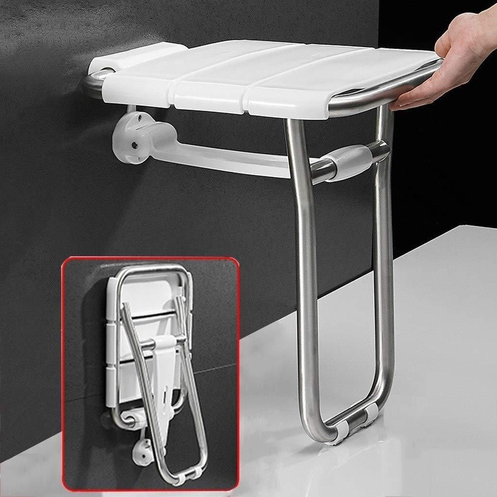 RTY-BY RTY-BY Foldable Wall Shower Stools and Chair Wall Mounted Folding Shower Seat Bath Bench Change Shoes Stool for Elderly/Disabled Anti-Slip, Stainless Steel Legs and Plastic Seat