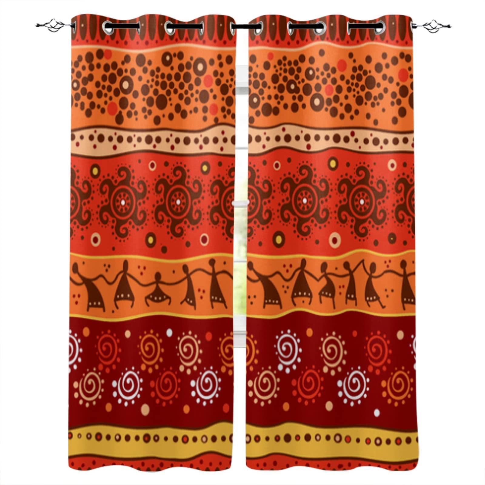 BHJKL BHJKL Ethnic Tribal Geometric Blackout Curtains, Vintage Boho Window Treatment Set, 2 Panels 3D Printed Grommet Curtains for Room/Bedroom Heat Insulation Noise Reduction Drapes(72" Wx72 L)