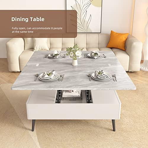Guyii Guyii Lift Top Extendable Coffee Table with Storage, 3 in 1 Multi-Function Coffee Table Center Table with Hidden Compartment, Modern Rectangle Dining Table for Living Room