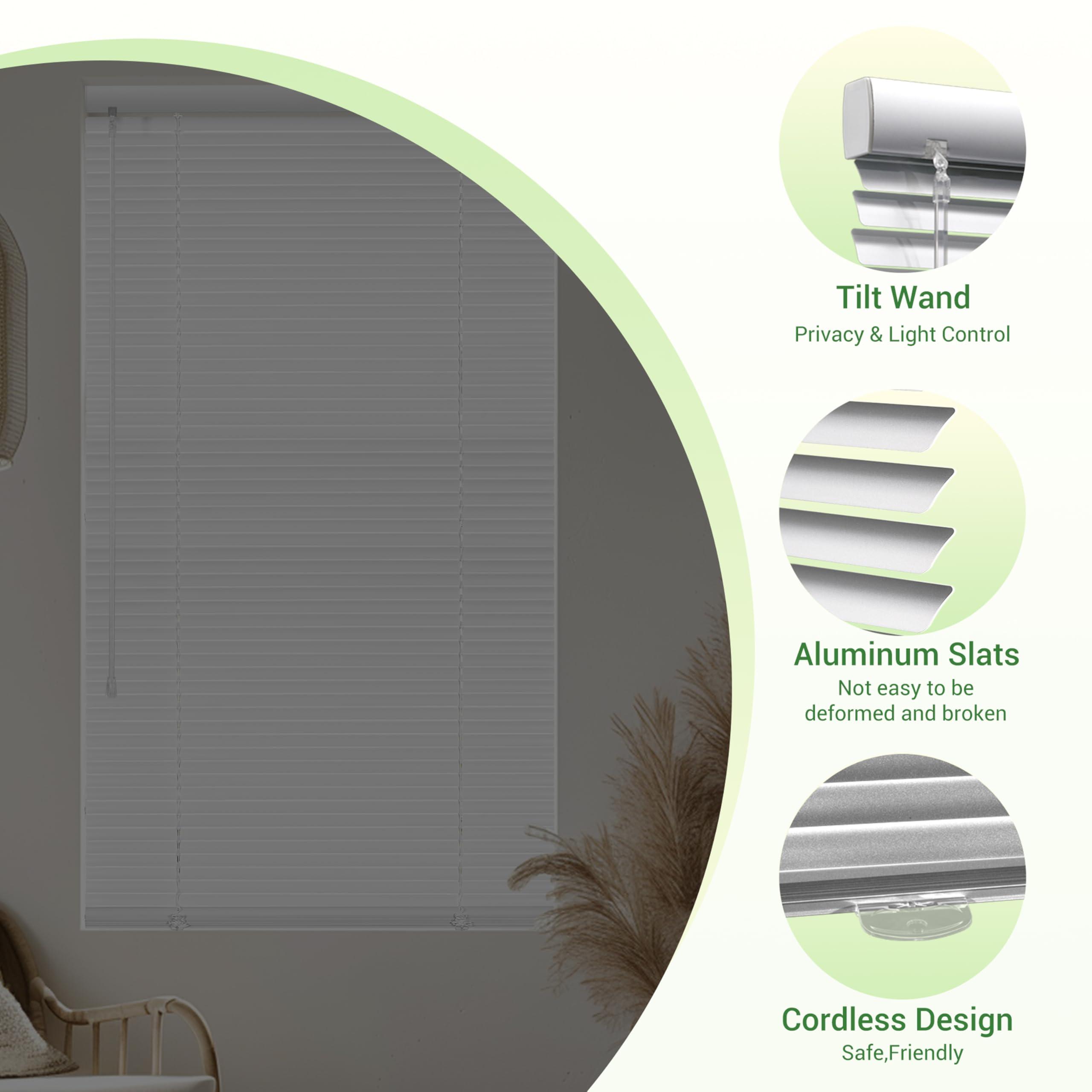Boolegon Boolegon Cordless Aluminum Mini Blinds for Windows 1" Slat Blackout Horizontal Blinds Waterproof Anti-UV Room Darkening Blinds for Office Home, Silver, 64.5" W x 78" H