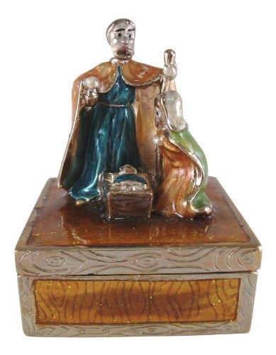 Welforth Bible Story Jesus Born Nativity Scene Pewter Jewelry Hinged Box
