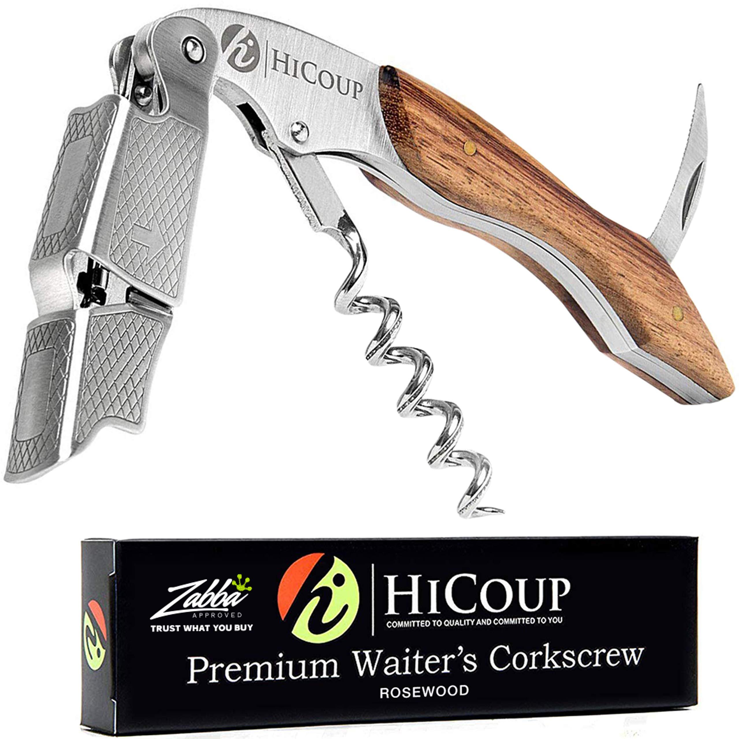 HiCoup Kitchenware Hicoup Wine Opener - Professional Corkscrews for Wine Bottles w/ Foil Cutter and Cap Remover - Manual Wine Key for Servers, Waiters, Bartenders and Home Use - Classic Rosewood