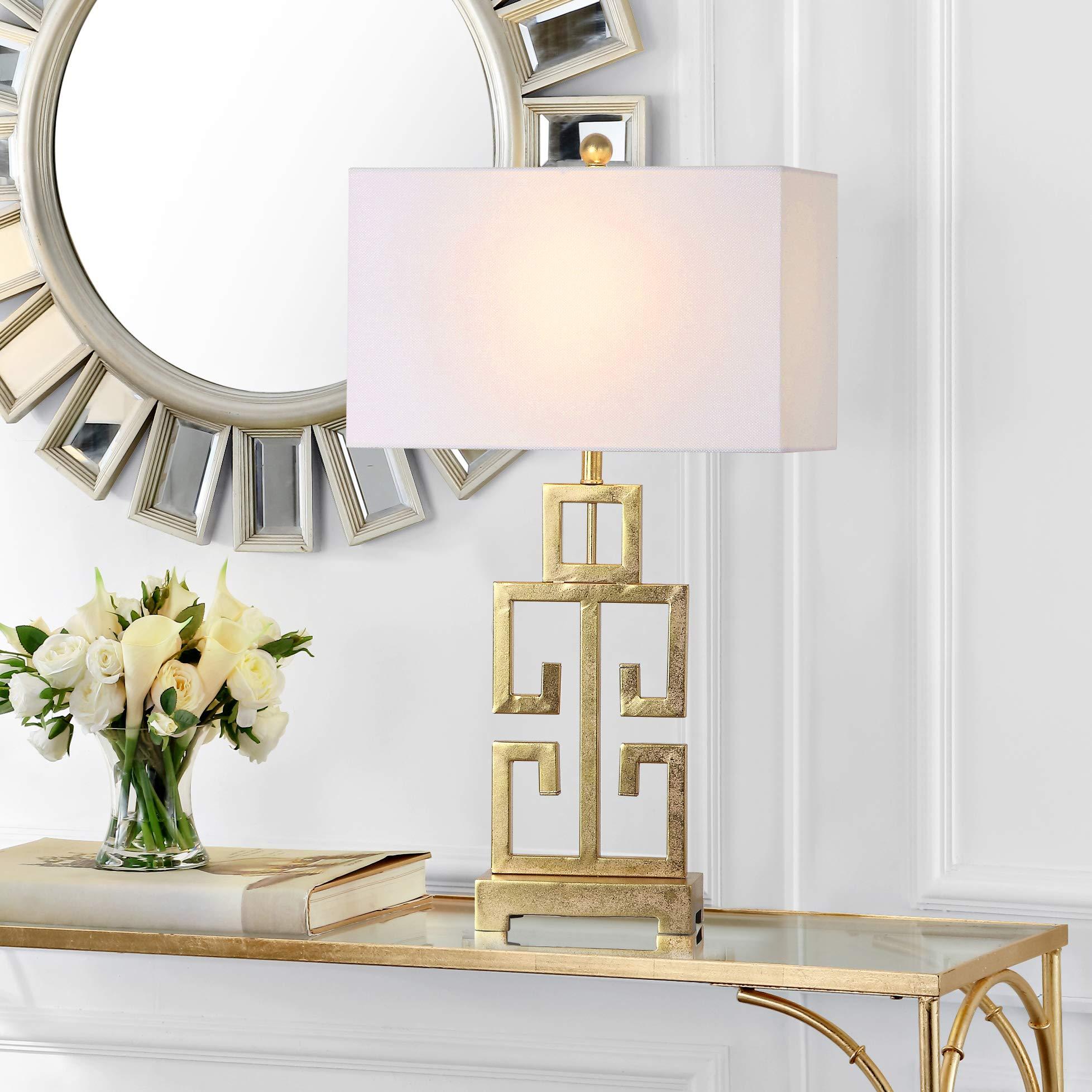 Safavieh SAFAVIEH Lighting Collection Greek Key Farmhouse Glam Antique Gold 29-inch Bedroom Living Room Home Office Desk Nightstand Table Lamp Set of 2 (LED Bulbs Included)