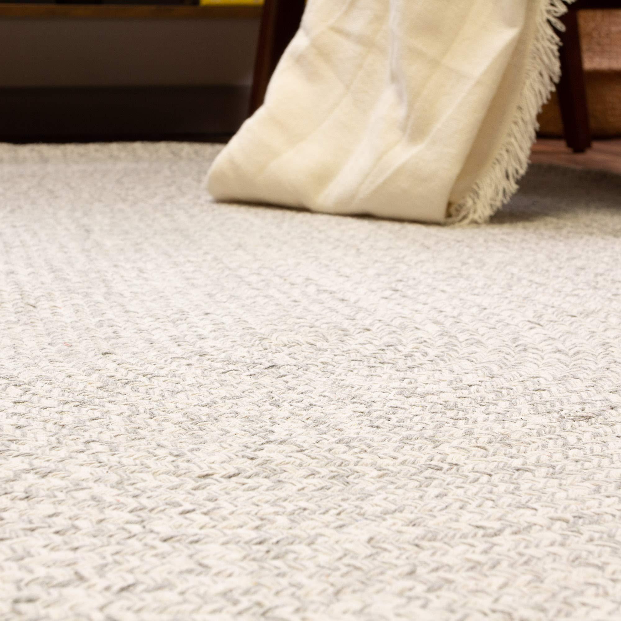 Super Area Rugs Super Area Rugs Farmhouse Braided Rug Cotton Kitchen Reversible Carpet, Gray & White, 6' Round