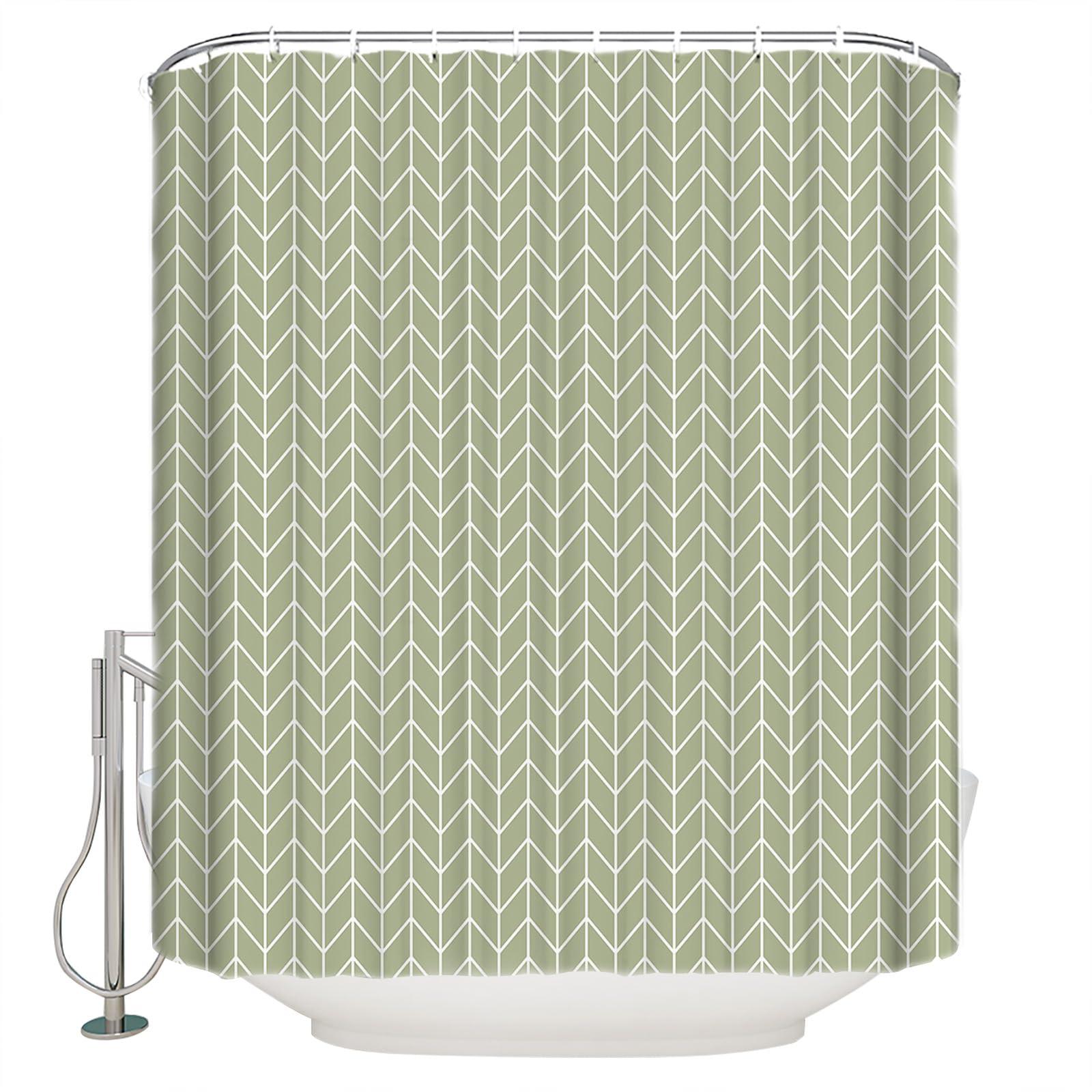 Pinroote Pinroote Sage Green Geometric Shower Curtain, Stall Shower Curtains for Bathroom/Bathtub, Modern Abstract Art Aesthetics Waterproof Fabric Shower Curtain Set with 12 Hooks, 48\" x 72\"