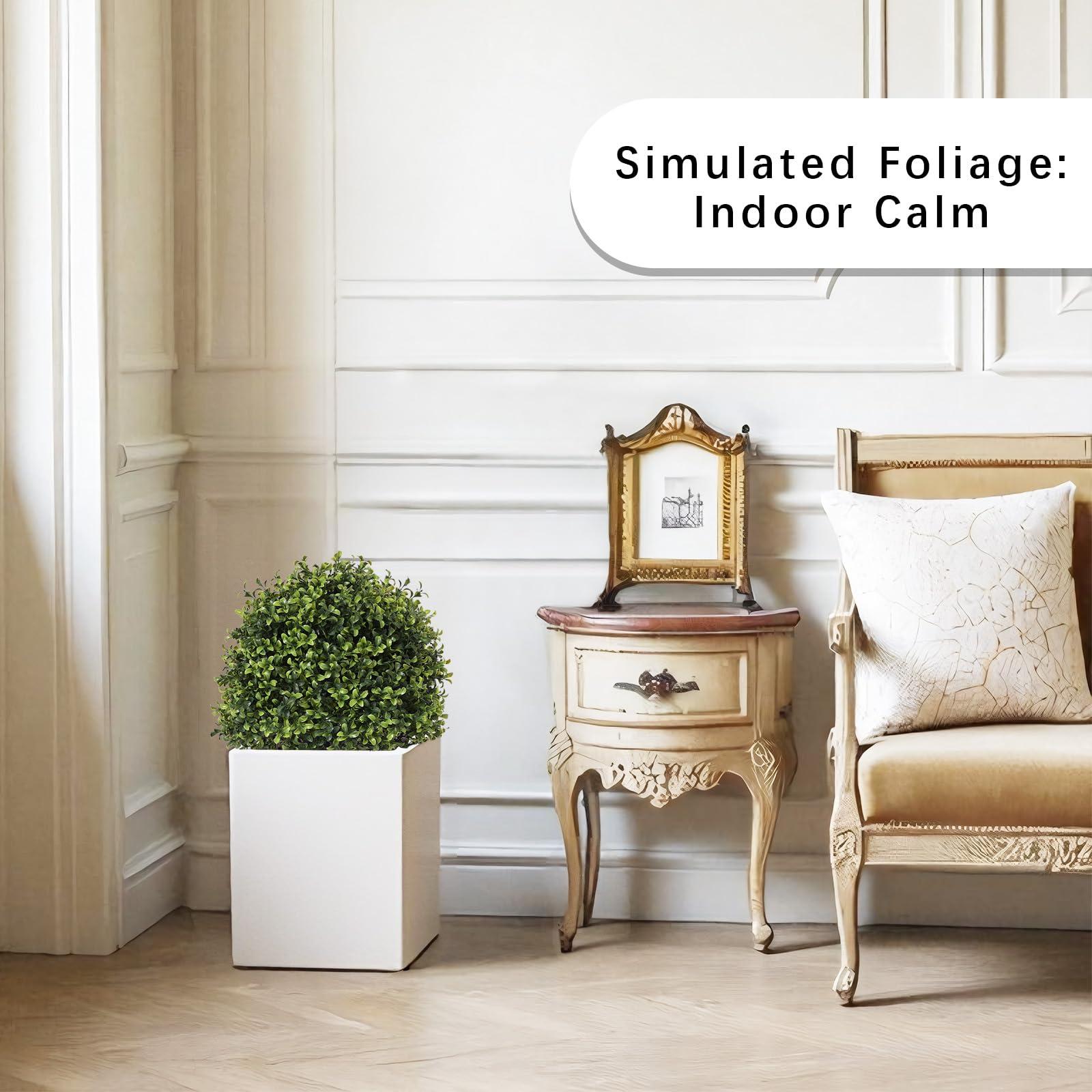 Azoco Azoco 27 Realistic Artificial Topiary Trees Set of 2, Faux Boxwood Plants Outdoor with Cement Planter, UV-Resistant Fake Evergreen Potted Ball Bushes & Shrubs for Front Porch Patio Entryway Decor