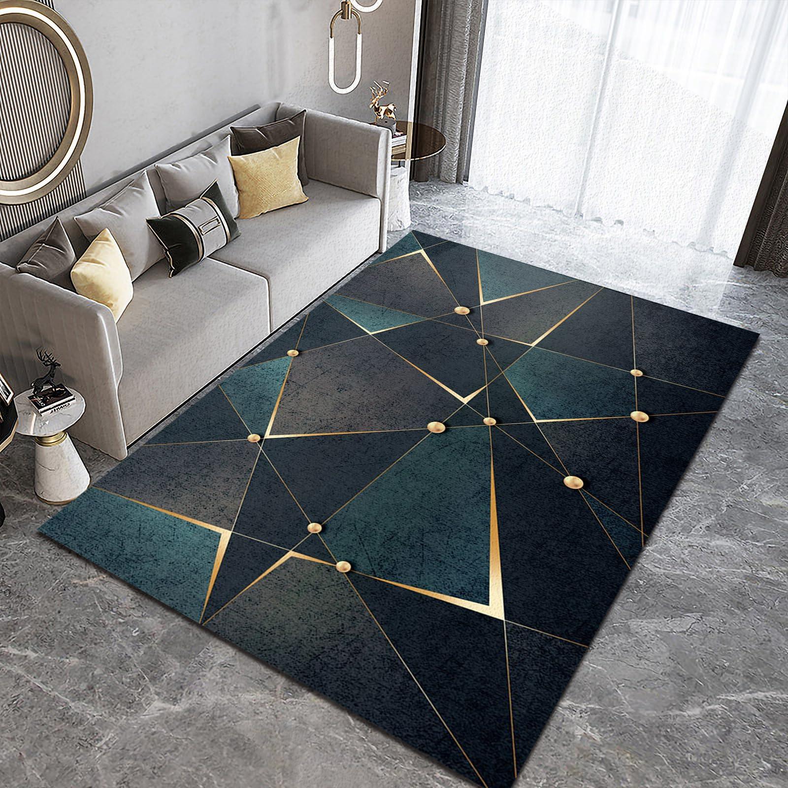 Arramu Creative Retro Gold Thread Large Area Rugs 7x10 Dark Geometric Plates Area Rug for Living Room, Modern Rug with Double Sided Carpet Tape for Bedroom Men Room Decor