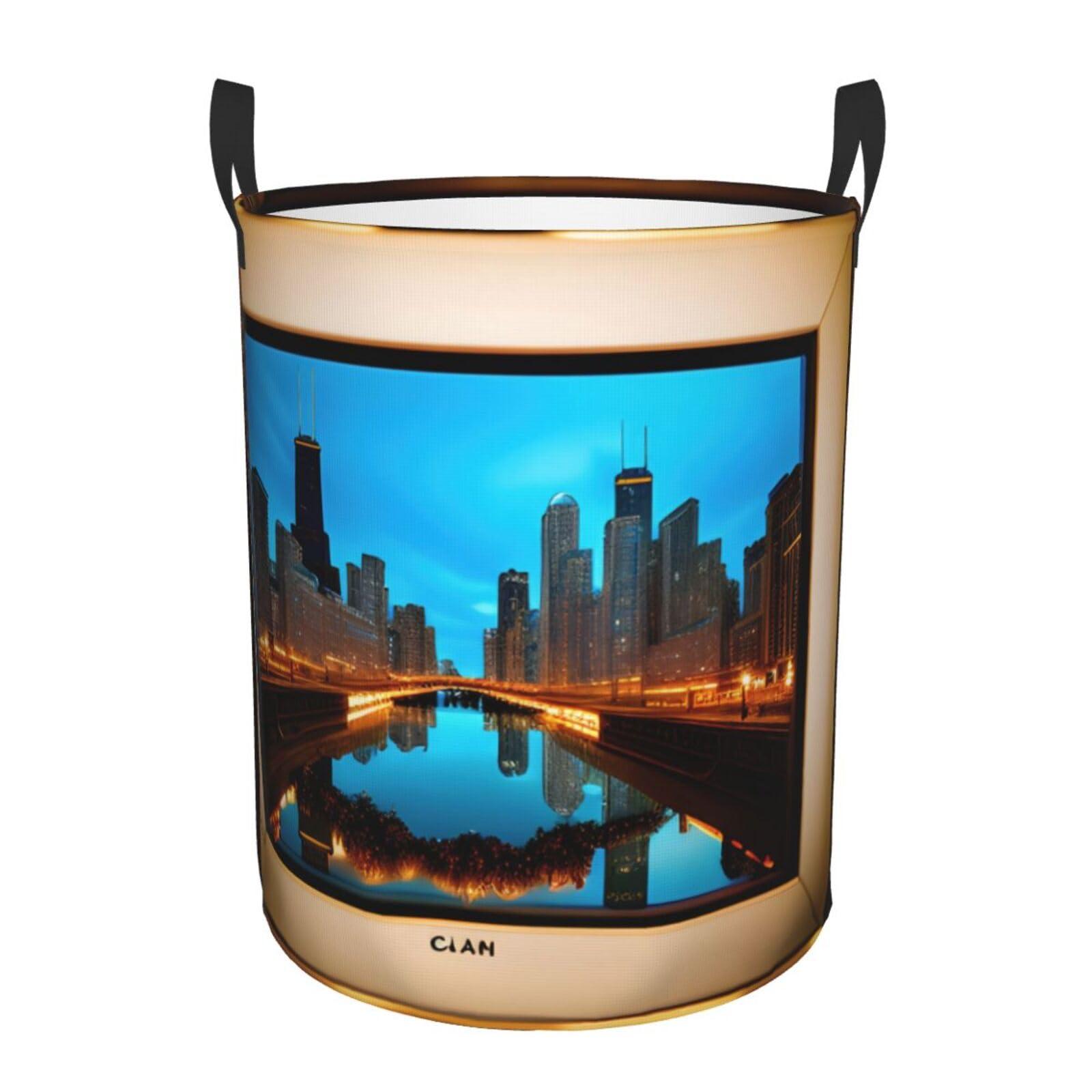 CarXs Chicago Reflected Stylish Circular Hamper - Waterproof Oxford Fabric Laundry Hamper, Suitable For Various Storage